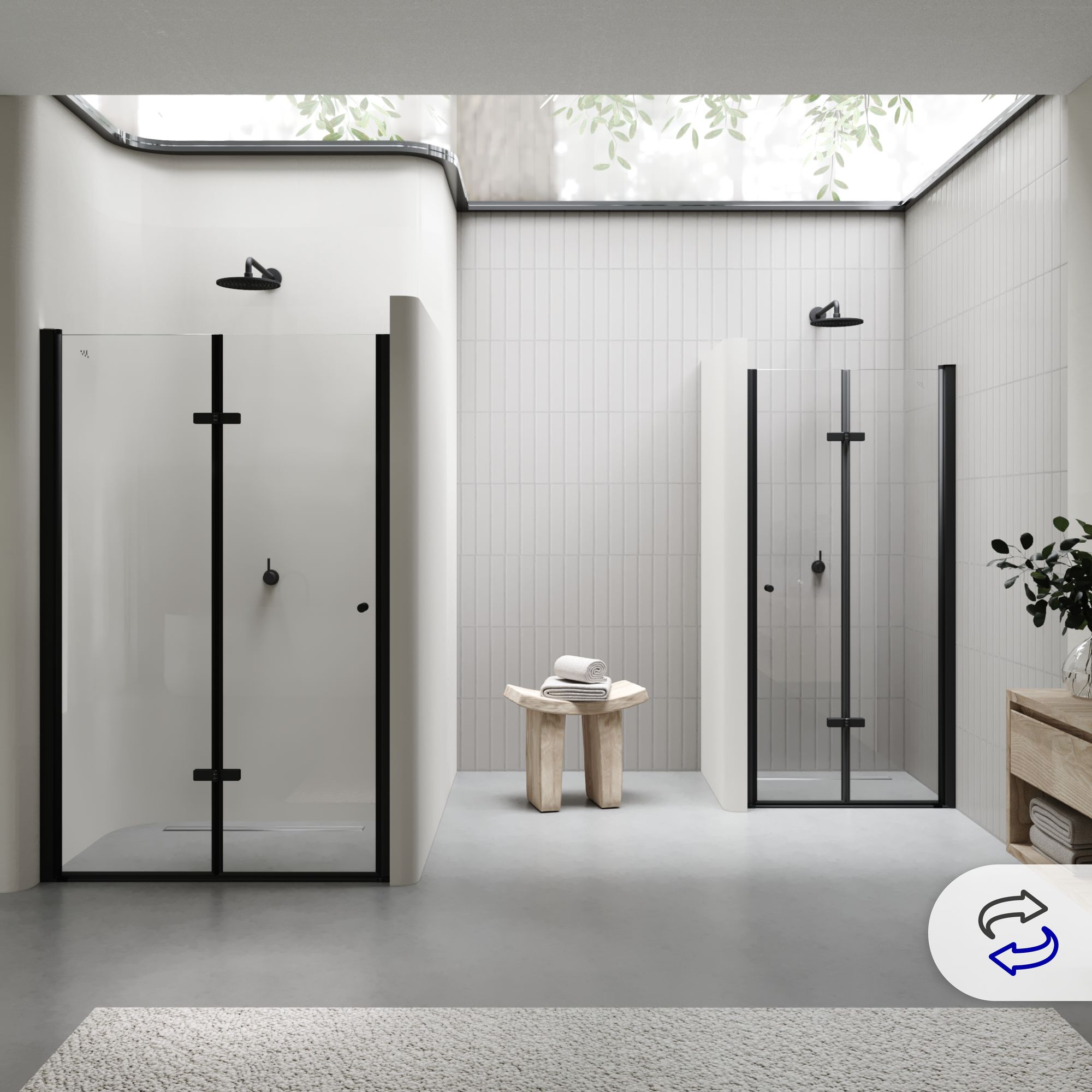 Duschtür Mila mit Falttür aus klarem ESG Sicherheitsglas BLACK EDITION