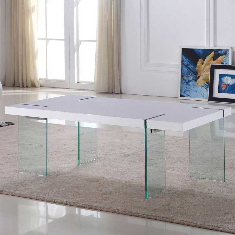 Couchtisch Sofatisch Beistelltisch NOWA mit Glasstützen in Weiß