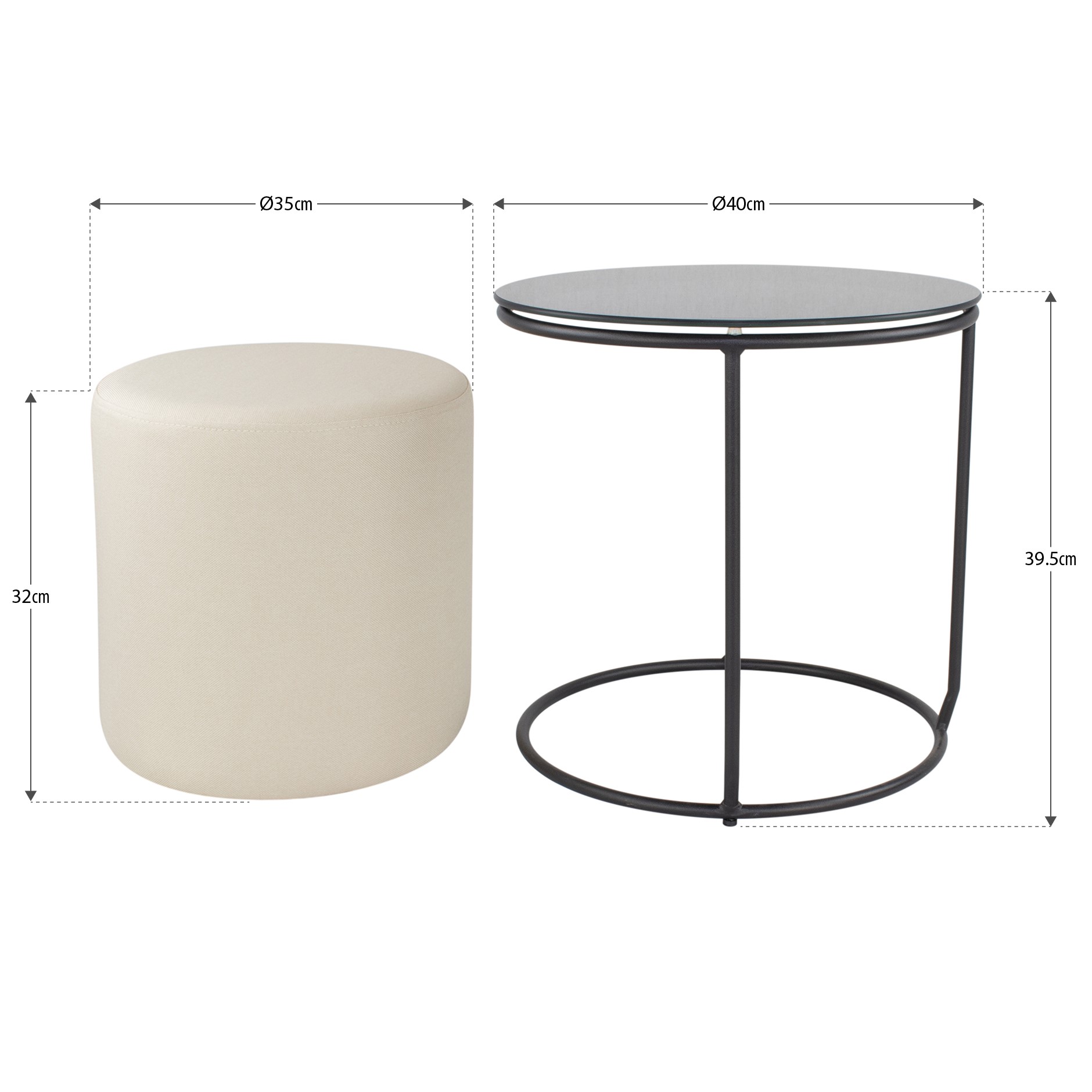 Beistelltisch mit Hocker JASPER runder Couchtisch 40x40 cm Schwarz-Beige N1 Beistelltisch mit Hocker JASPER runder Couchtisch 40x40 cm Schwarz-Beige N1