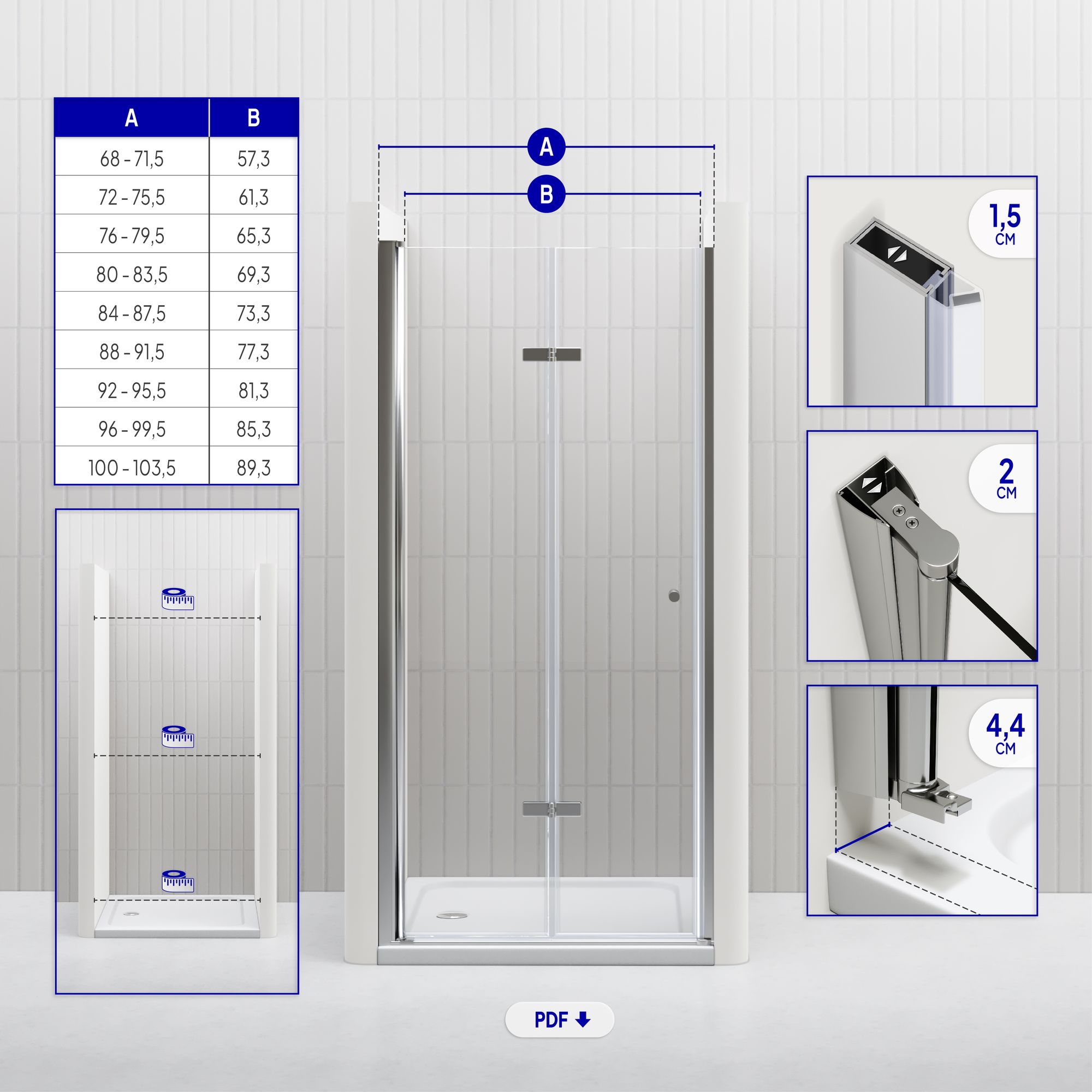 Duschtür Mila mit Falttür aus klarem ESG Sicherheitsglas Duschtür Mila mit Falttür aus klarem ESG Sicherheitsglas