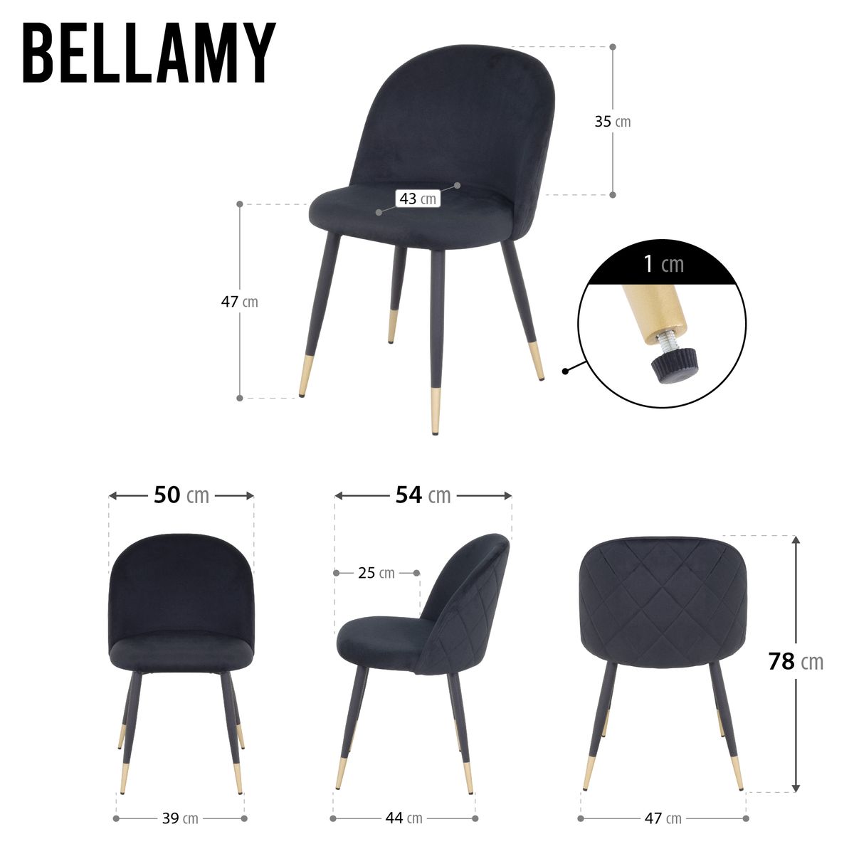 Esszimmerstuhl Wohnzimmerstuhl Bellamy Schwarz-Gold aus Samt Velour