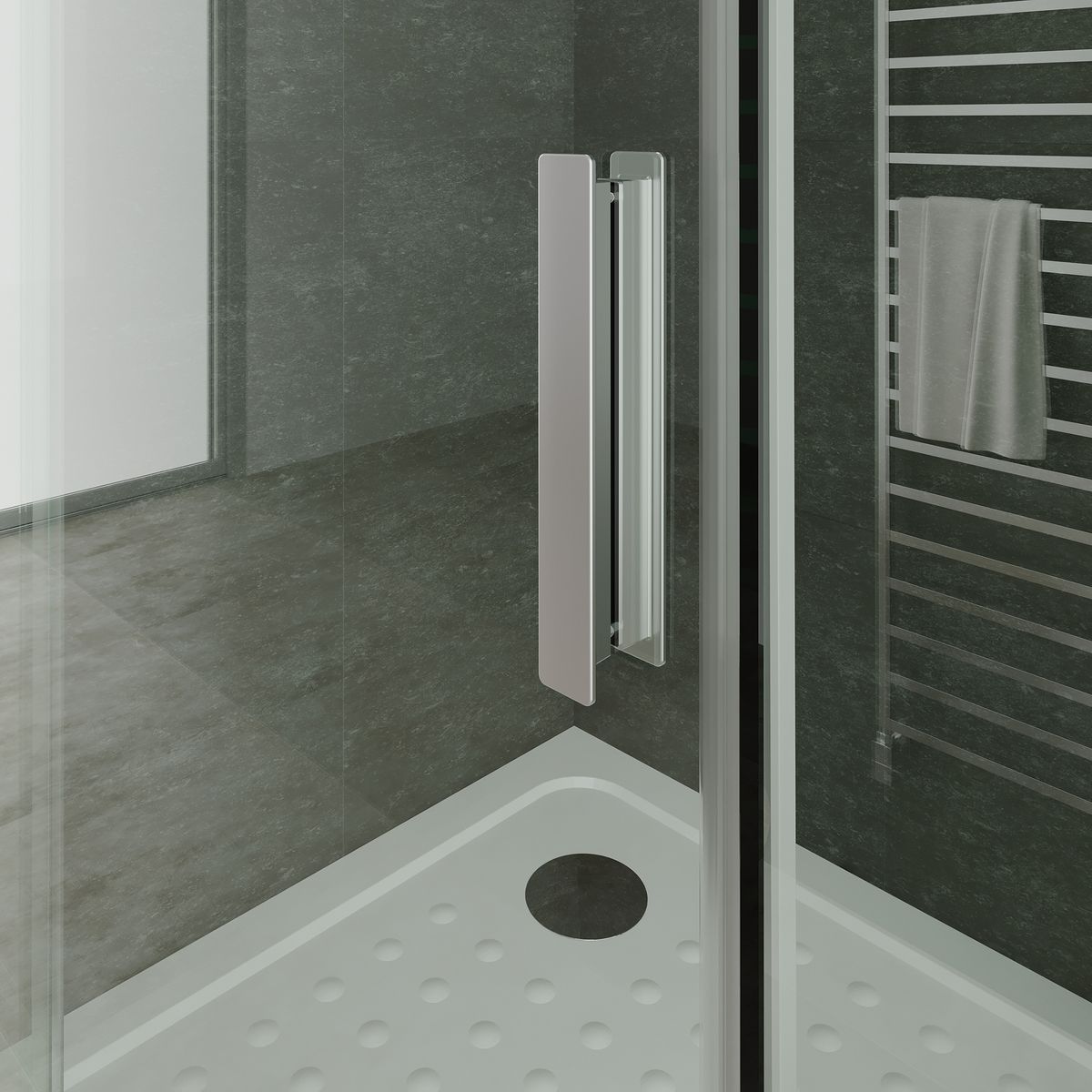 Fronteinstieg NADINE mit Schiebetür in Chrom aus 8mm ESG Klarglas Fronteinstieg NADINE mit Schiebetür in Chrom aus 8mm ESG Klarglas