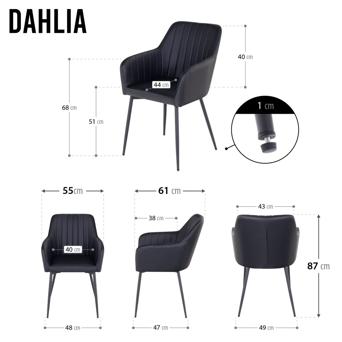 Esszimmerstuhl Wohnzimmerstuhl Dahlia Schwarz aus Samt Velour 8 Stühle
