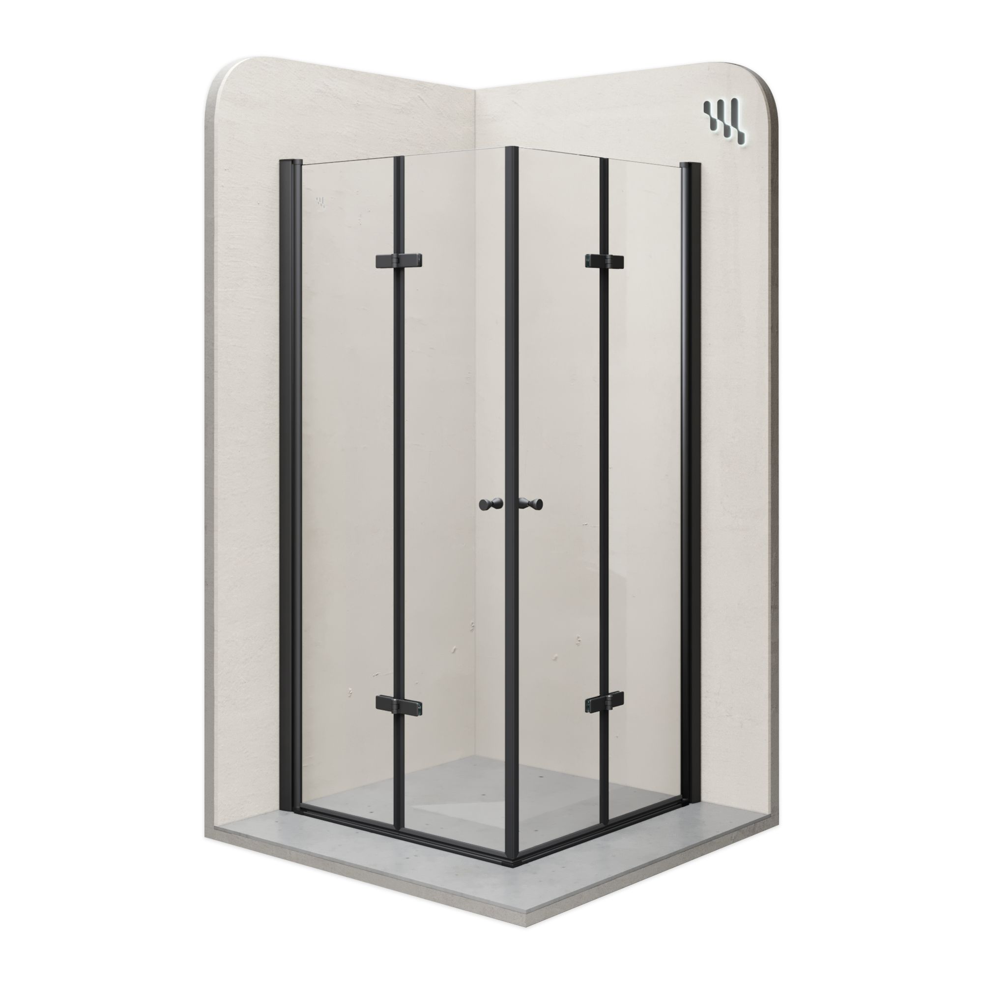 Eckeinstieg Emma BLACK mit Falttüren aus ESG Sicherheitsglas Eckeinstieg Emma BLACK mit Falttüren aus ESG Sicherheitsglas