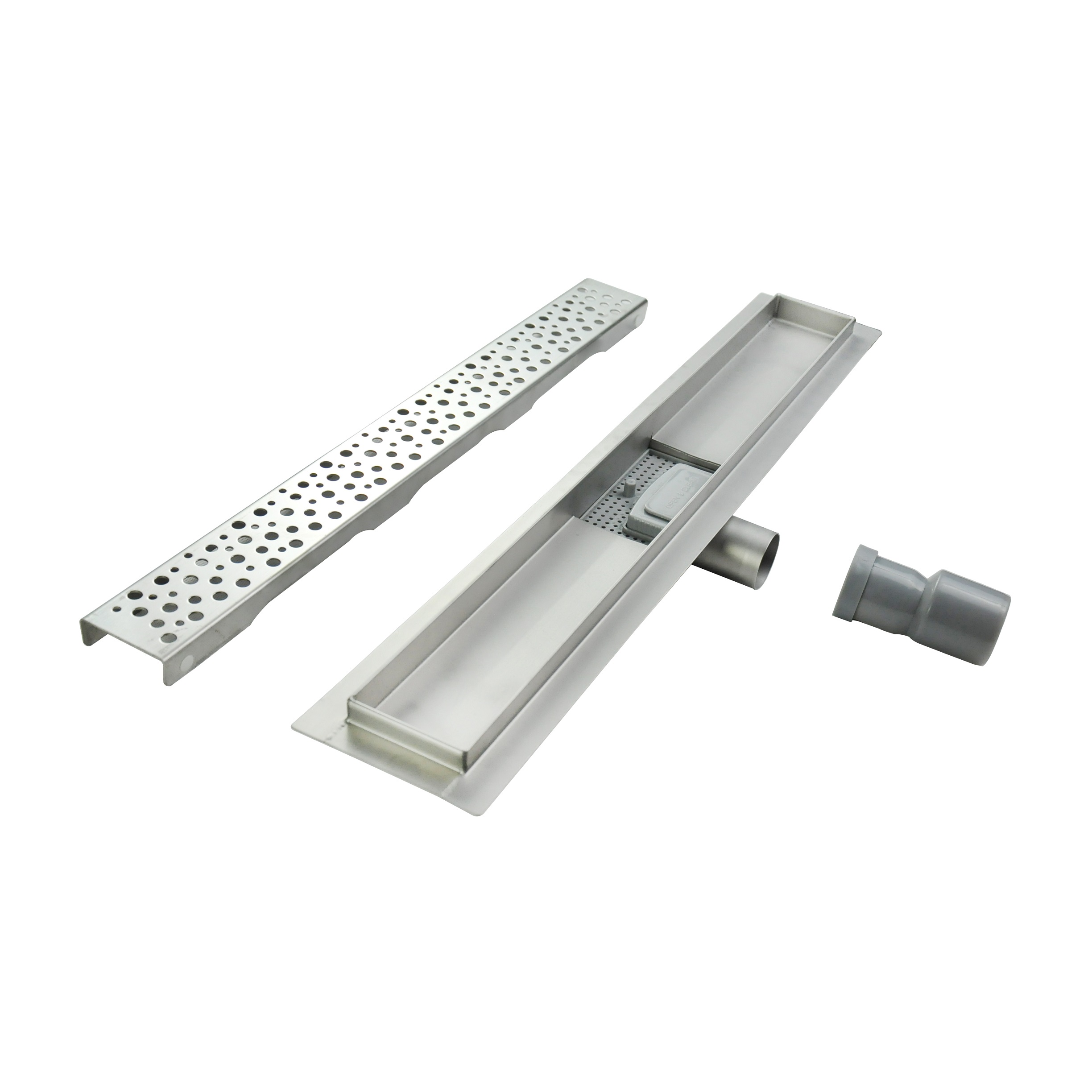 Duschrinne R5 aus Edelstahl für flache Installation mit Tropfenmuster Duschrinne R5 aus Edelstahl für flache Installation mit Tropfenmuster