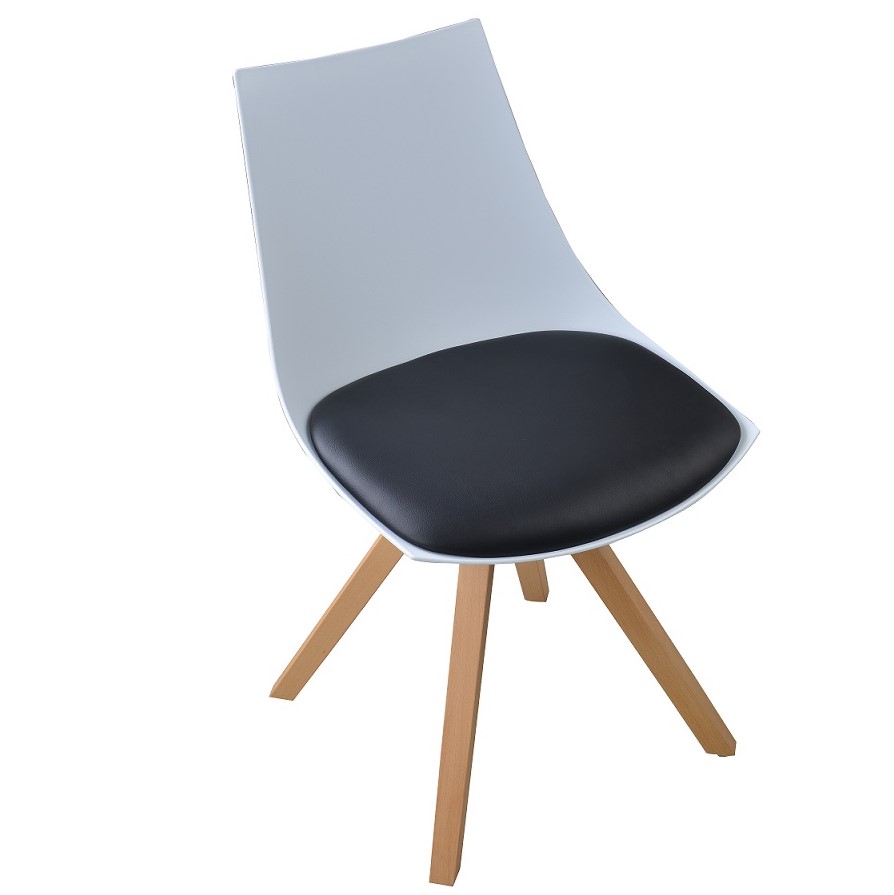 Esszimmerstuhl Gusto Weiß-Schwarz Küchenstuhl aus Holz mit Sitzschale + Sitzkissen aus Kunstleder Esszimmerstuhl Gusto Weiß-Schwarz Küchenstuhl aus Holz mit Sitzschale + Sitzkissen aus Kunstleder 8 Stück