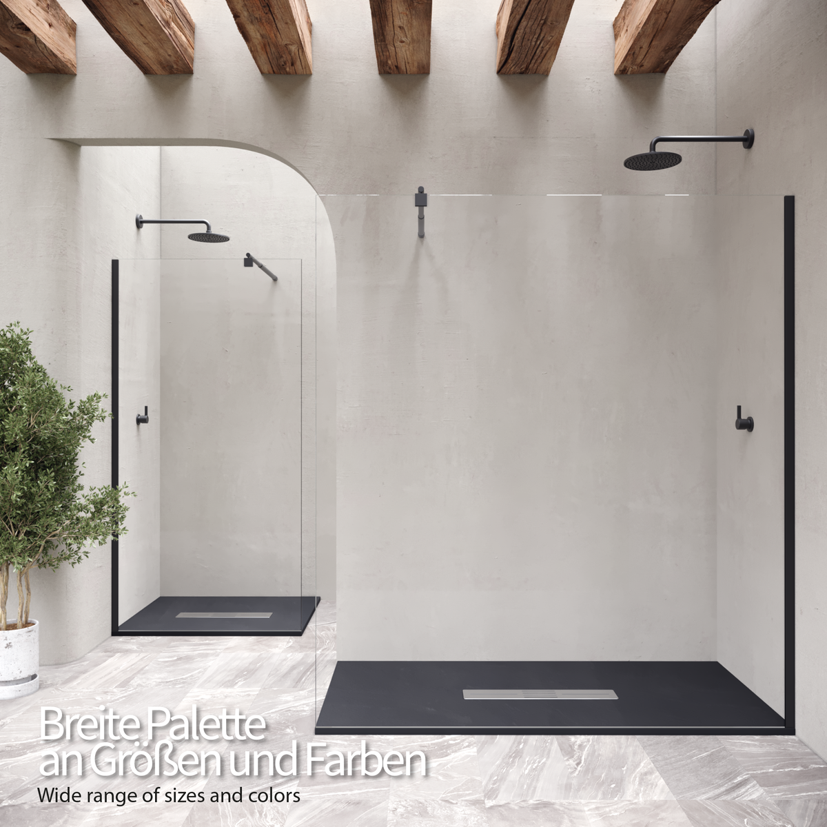 SMC Duschwanne Lumia in Schieferoptik inkl. Ablaufgarnitur Schwarz 90x180 cm