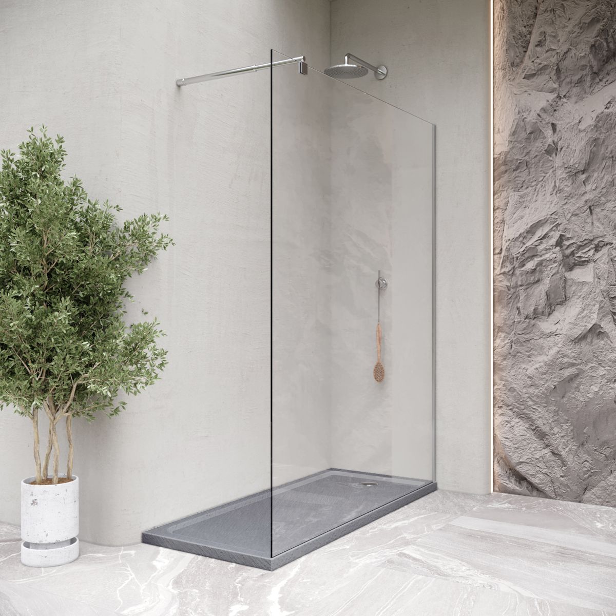 Duschwanne Shimmer STONE aus Sanitäracryl inkl. Ablaufgarnitur - Grau 95x95 cm