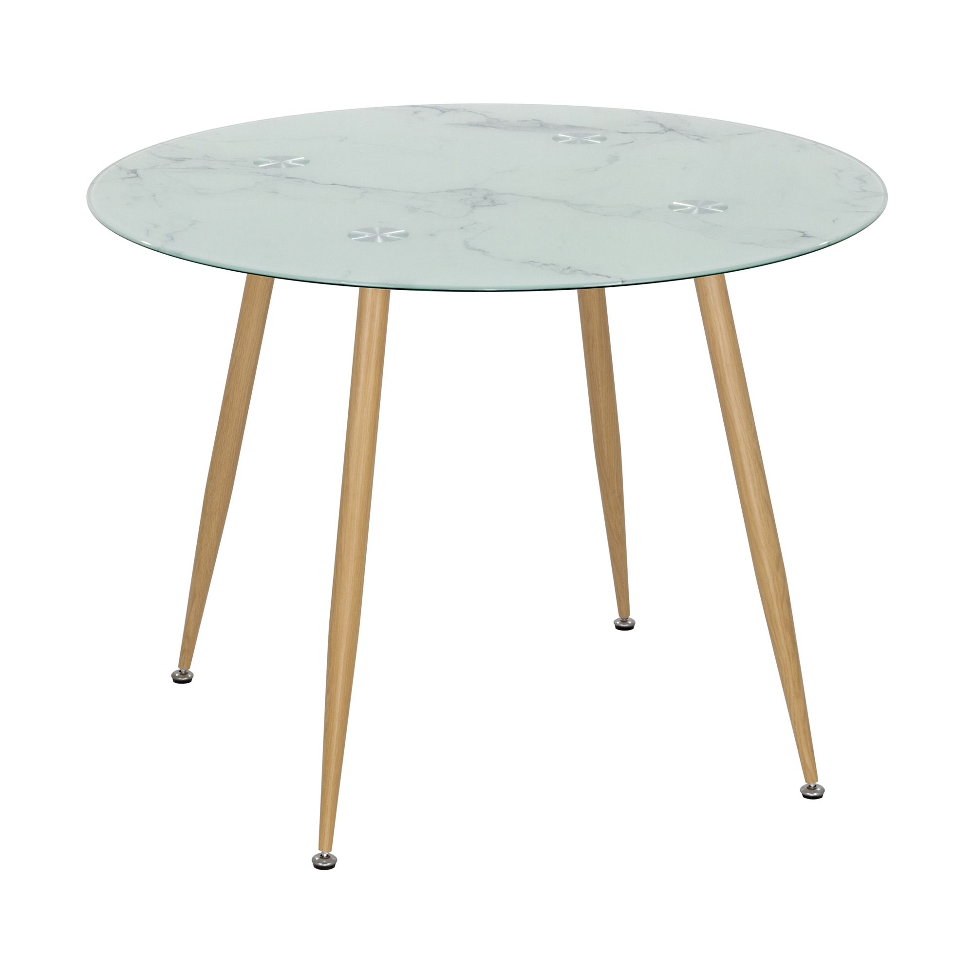 Esszimmer-Tisch CORIN | Tischplatte: Glas in weißer Marmor Optik | Beine: Holz Esszimmer-Tisch CORIN | Tischplatte: Glas in weißer Marmor Optik | Beine: Holz 80 cm