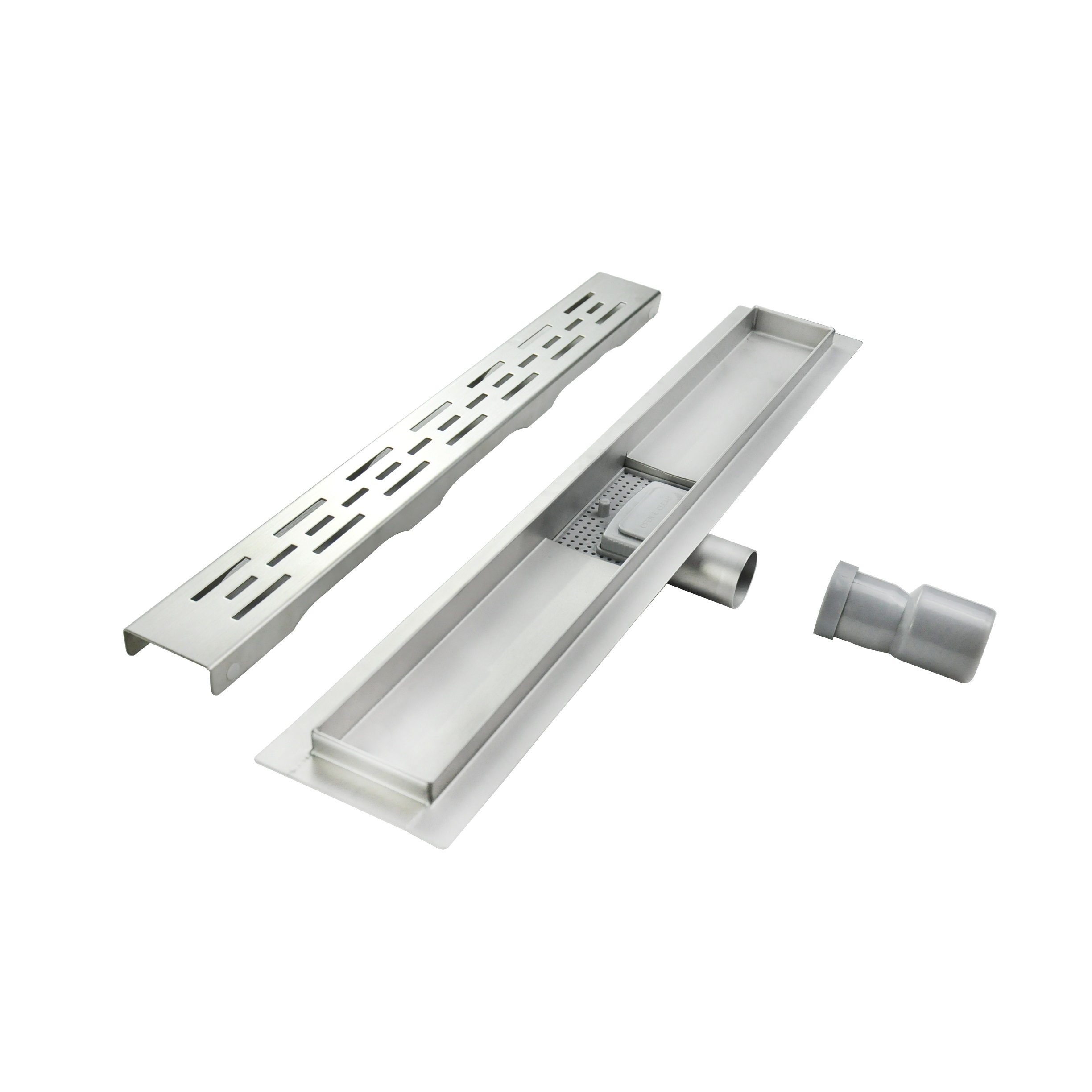 Duschrinne R8 aus Edelstahl für flache Installation mit Schlitzmuster Duschrinne R8 aus Edelstahl für flache Installation mit Schlitzmuster