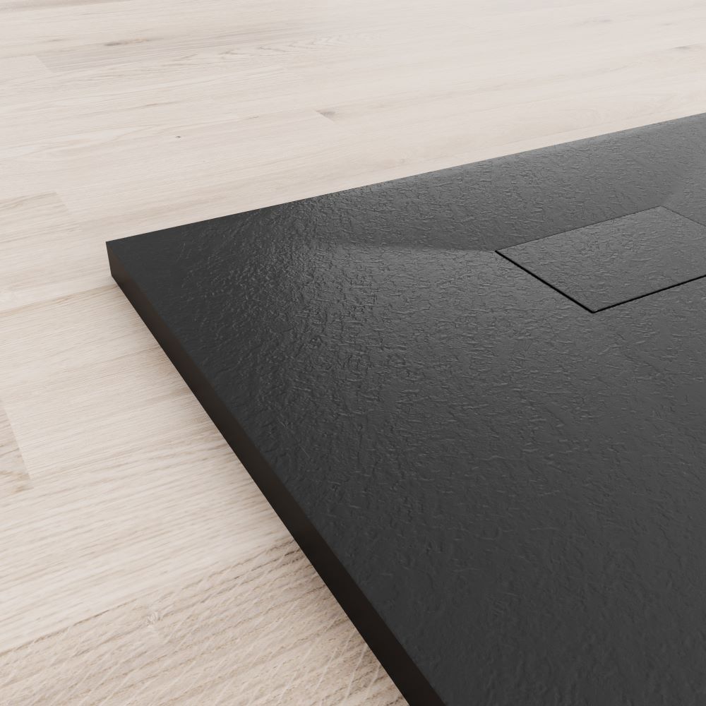 SMC Duschwanne Boreal in Stein-Optik inkl. Ablaufgarnitur - Schwarz 70x100 cm