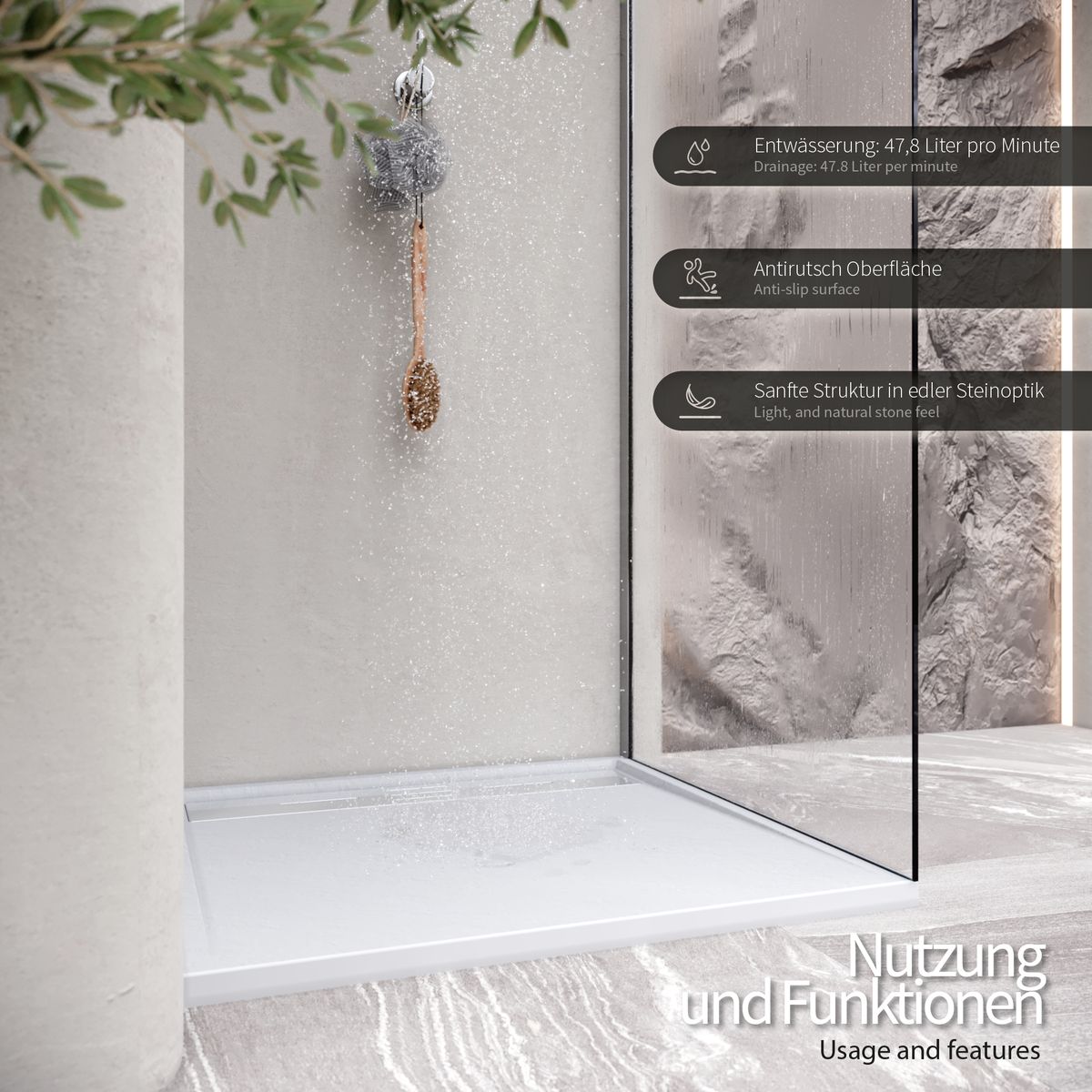 SMC Duschwanne Hiemal in Schieferoptik inkl. Ablaufgarnitur Weiß mit Edelstahldeckel SMC Duschwanne Hiemal in Schieferoptik inkl. Ablaufgarnitur Weiß 90x90 cm