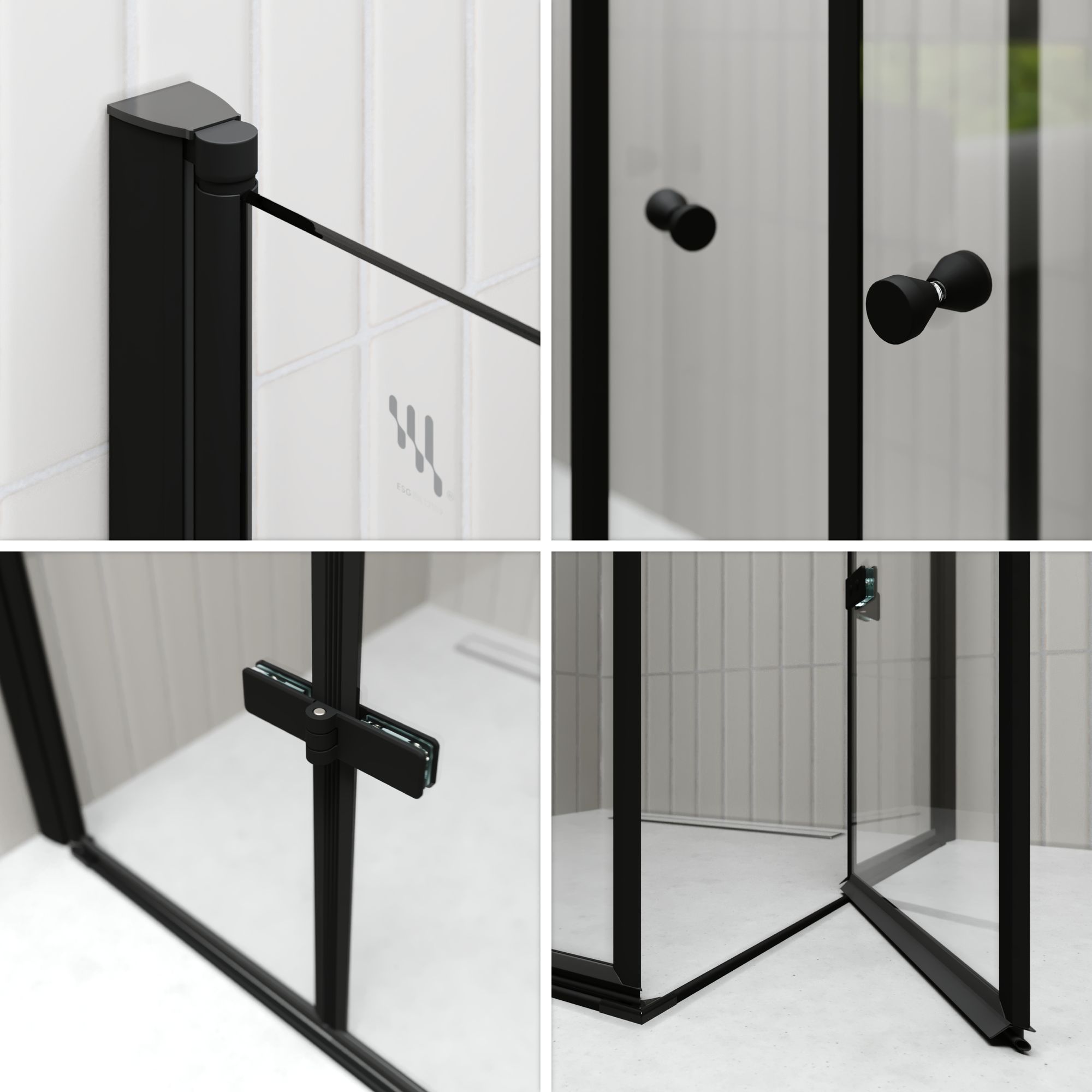 Eckeinstieg Emma BLACK mit Falttüren aus ESG Sicherheitsglas Eckeinstieg Emma BLACK mit Falttüren aus ESG Sicherheitsglas