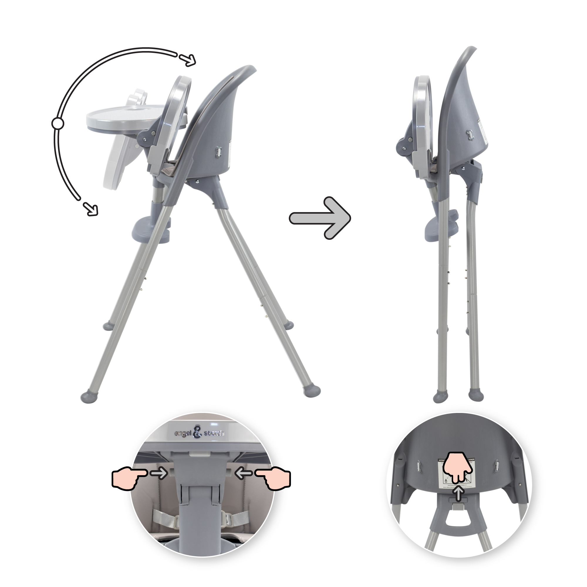 Kinderhochstuhl KARLO Babystuhl faltbar mit Esstablet Grau Kinderhochstuhl KARLO Babystuhl faltbar mit Esstablet Grau