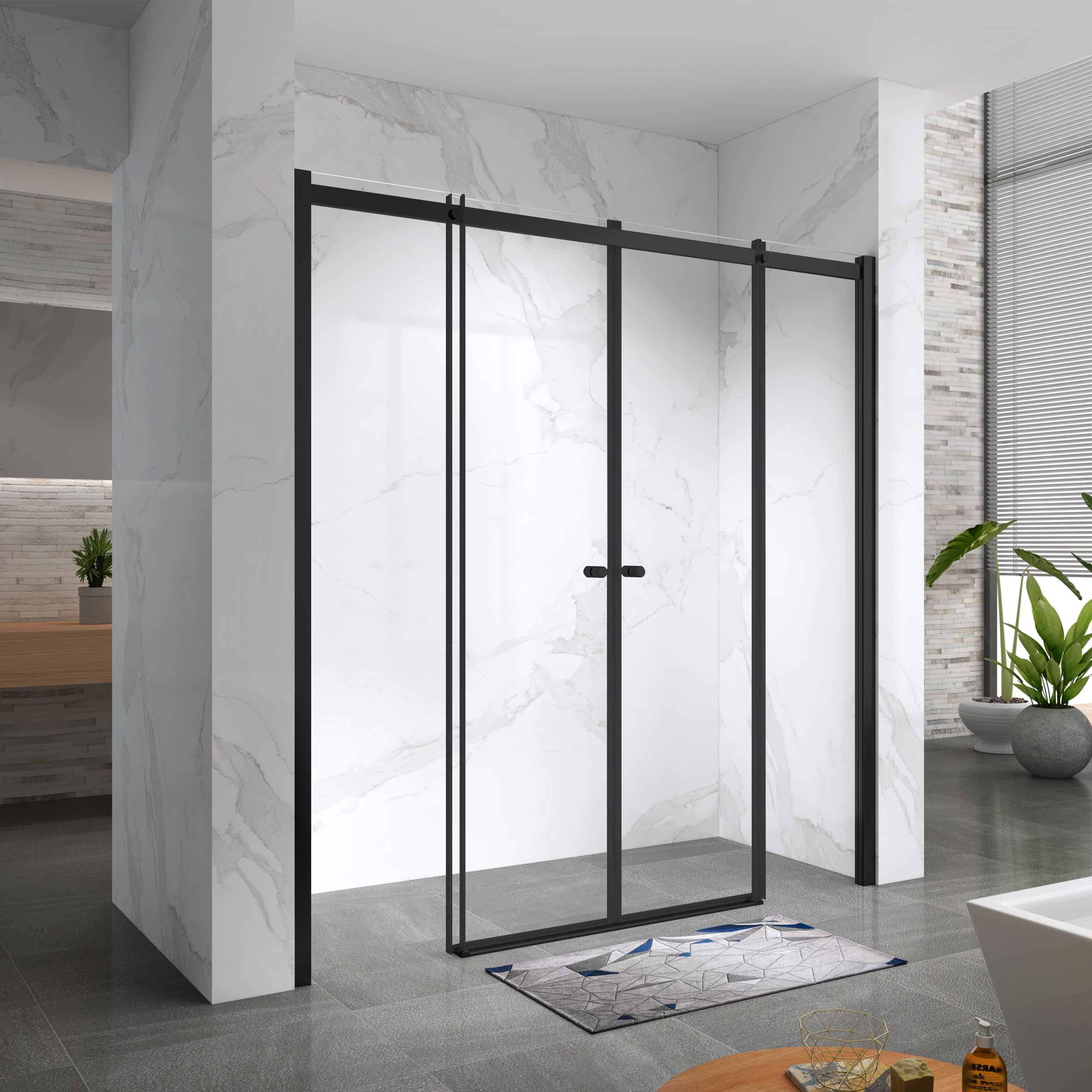 Duschtür Nischentür Kaylee DD Black mit Schiebetür aus 6mm ESG Klarglas Duschtür Nischentür Kaylee DD Black mit Schiebetür aus 6mm ESG Klarglas 200x 195 cm-195 cm