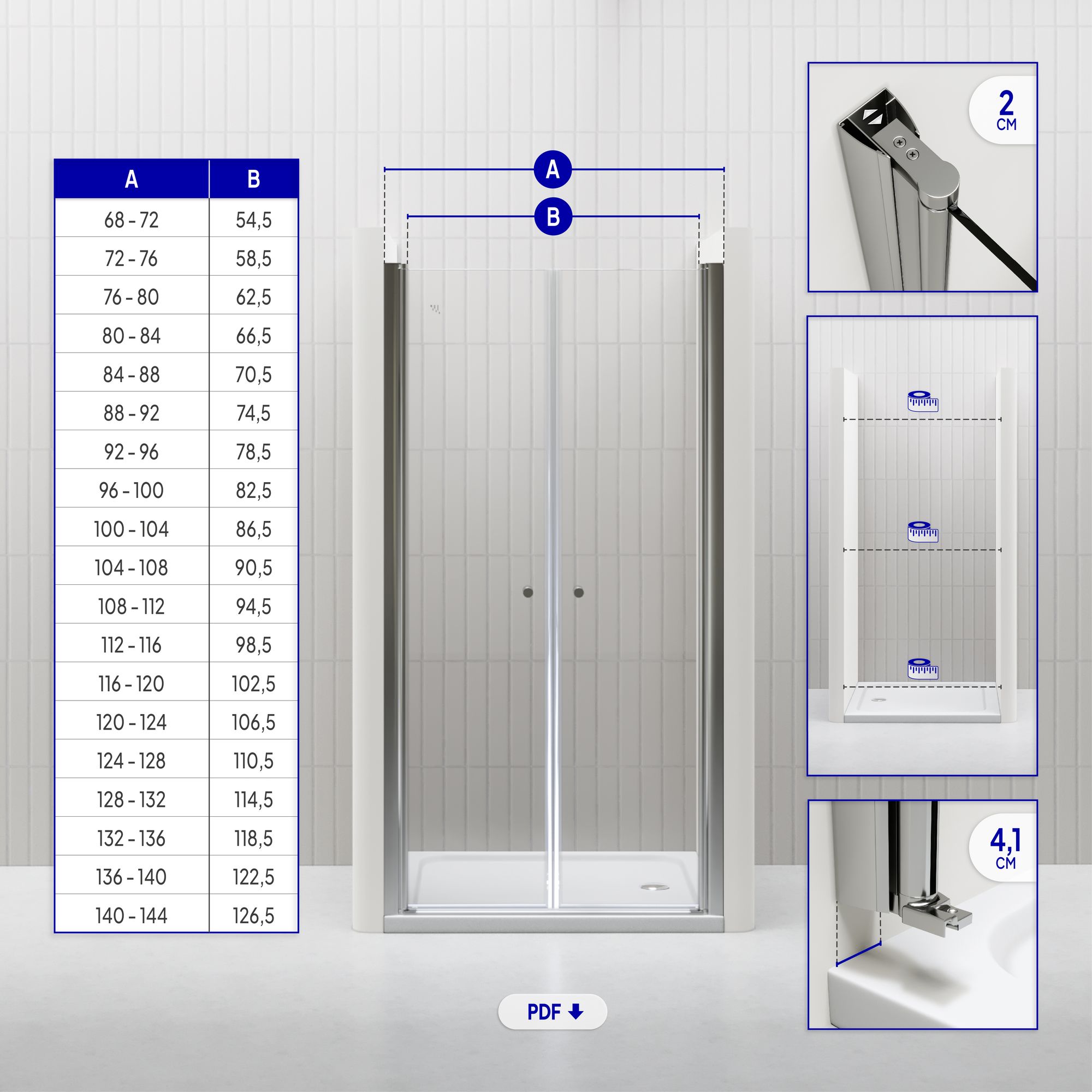 Duschtür Lima mit Pendeltüren 68-140 cm aus ESG Sicherheitsglas