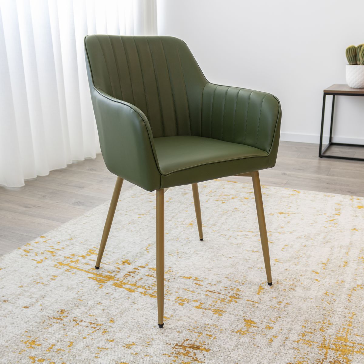 Esszimmerstuhl Wohnzimmerstuhl Dahlia Grün Gold aus Kunstleder