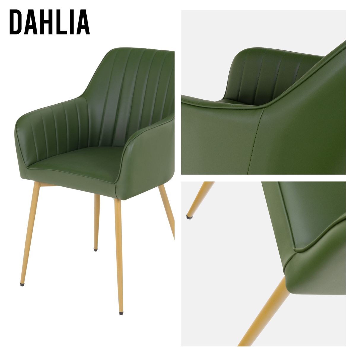 Esszimmerstuhl Wohnzimmerstuhl Dahlia Grün Gold aus Kunstleder