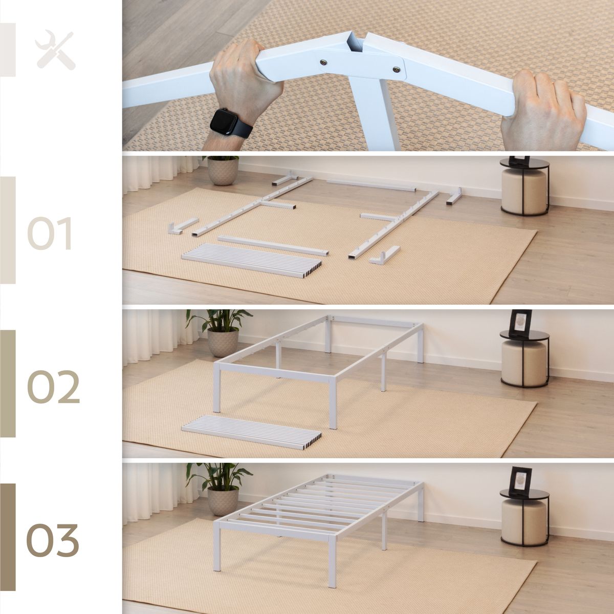 Gästebett Metallbett Bettgestell Sappho White mit Stauraum 90x200cm