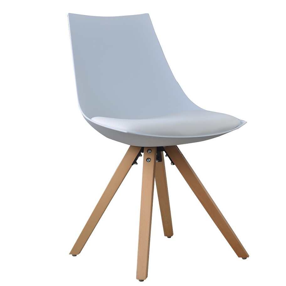 Dining Chair Gusto White – Wooden Kitchen Chair with Seat Shell + Faux Leather Cushion Esszimmerstuhl Gusto Weiß Küchenstuhl aus Holz mit Sitzschale + Sitzkissen aus Kunstleder 6 Stück