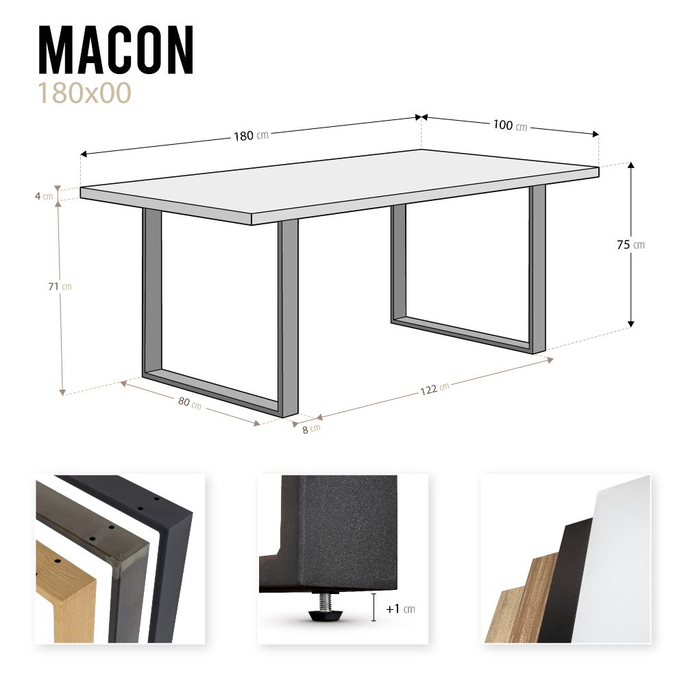 Esszimmertisch MACON Kufentisch Holztisch Esstisch - Eiche + Schwarz 180x100 cm
