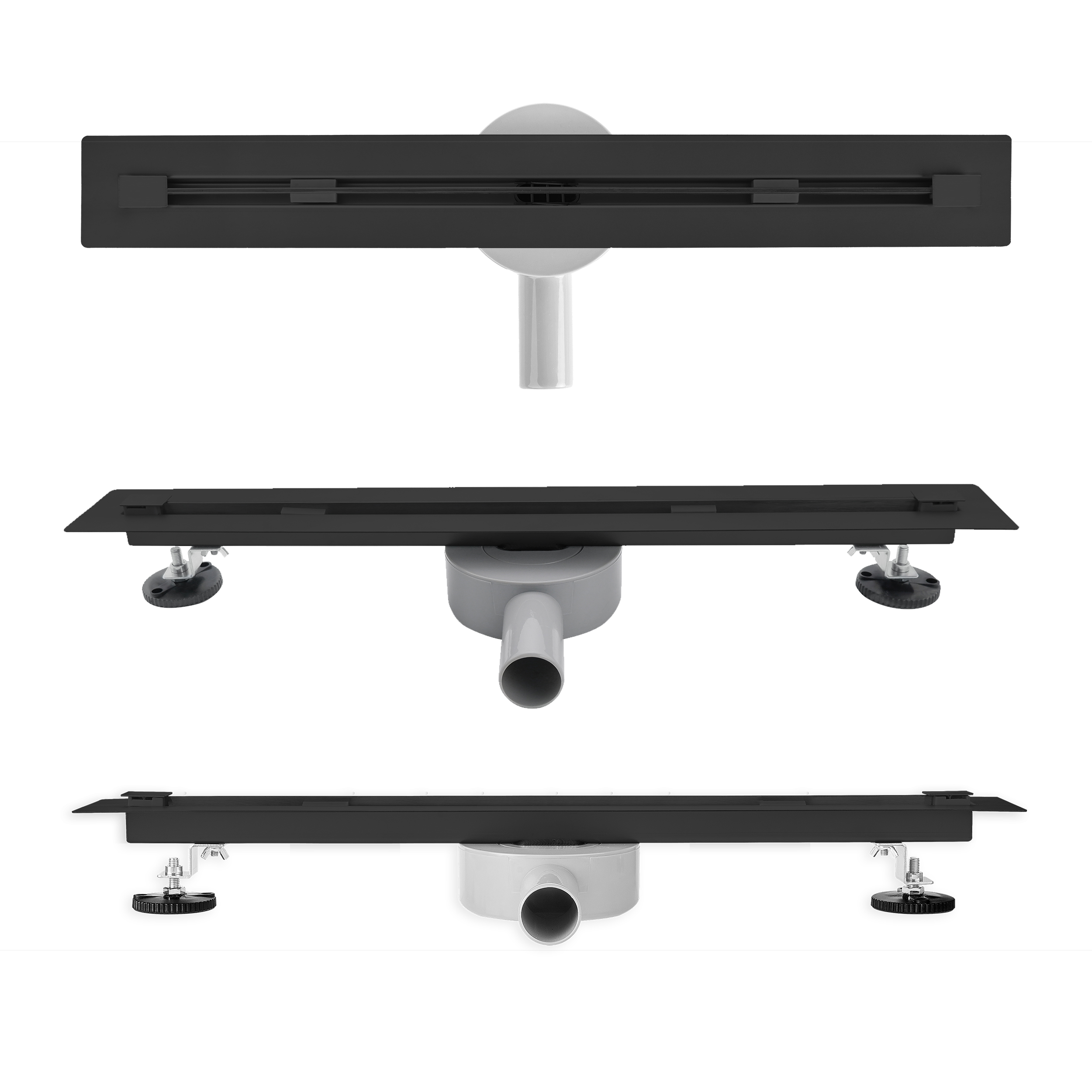 Duschrinne aus Edelstahl sehr flach - Siphon 360 Grad beweglich - Linear Schwarz B13 90 cm