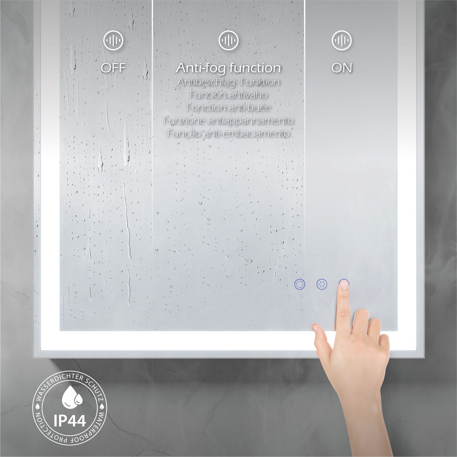 LED Badezimmer Spiegel Cadre mit dimmbarer Beleuchtung, Antibeschlag-Funktion und Farbwechsel LED Badezimmer Spiegel Cadre mit dimmbarer Beleuchtung, Antibeschlag-Funktion und Farbwechsel