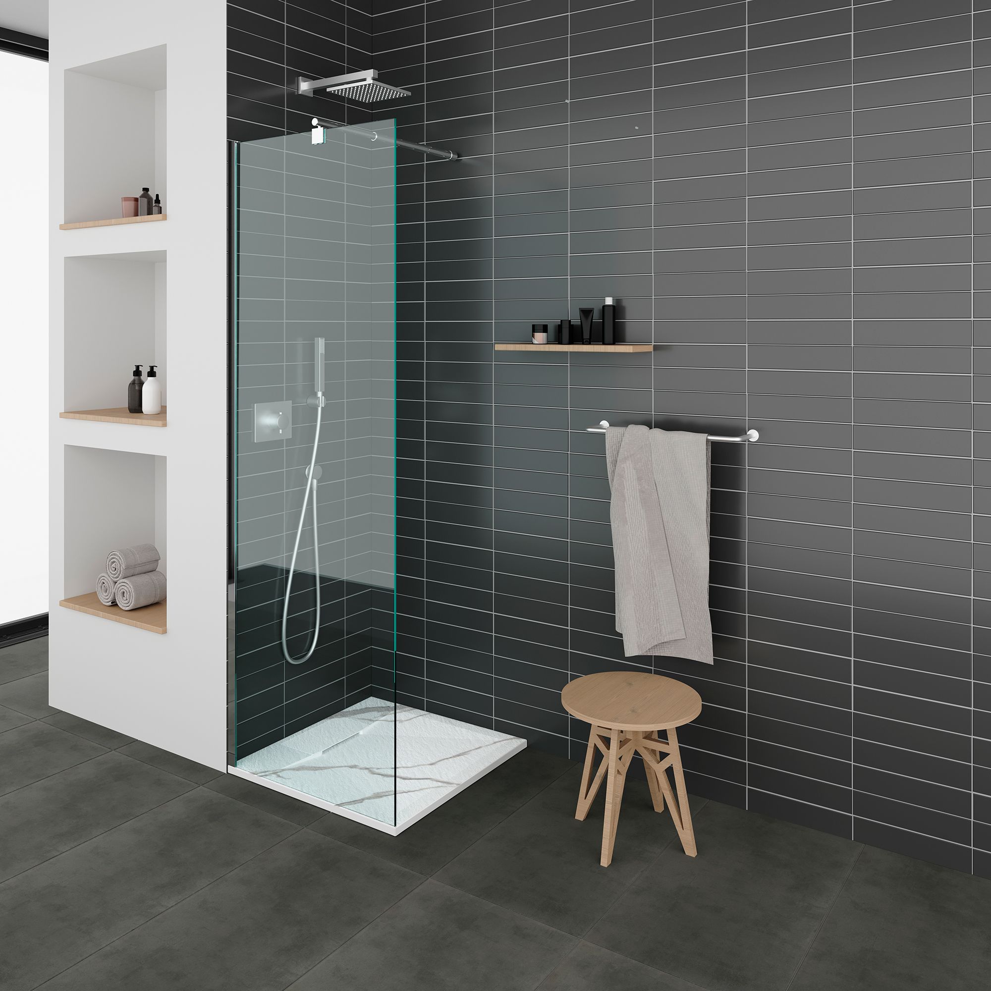 SMC Duschwanne Polar in Marmor-Optik inkl. Ablaufgarnitur - Weiß 90x90 cm