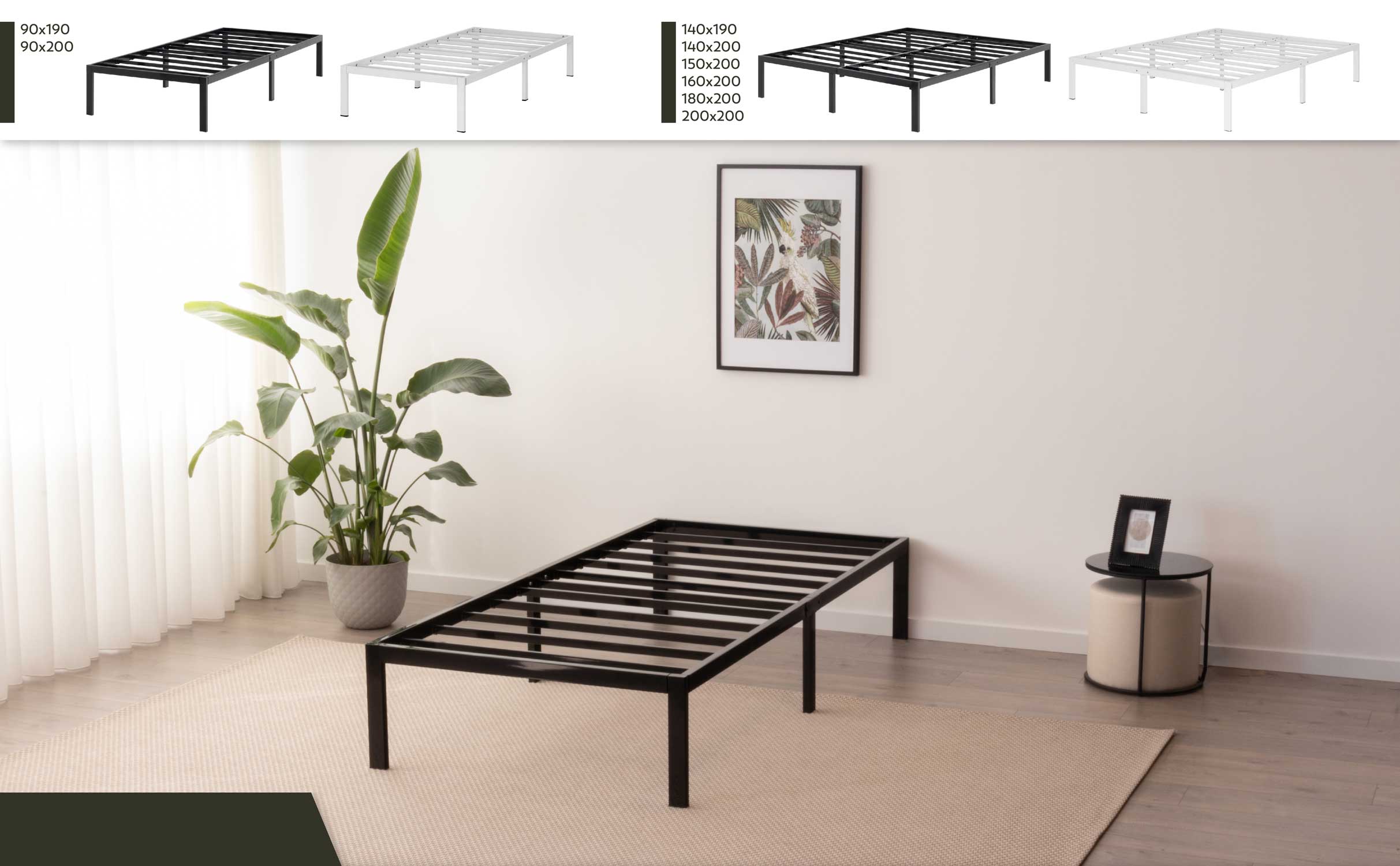 Gästebett Metallbett Bettgestell Sappho Black mit Stauraum