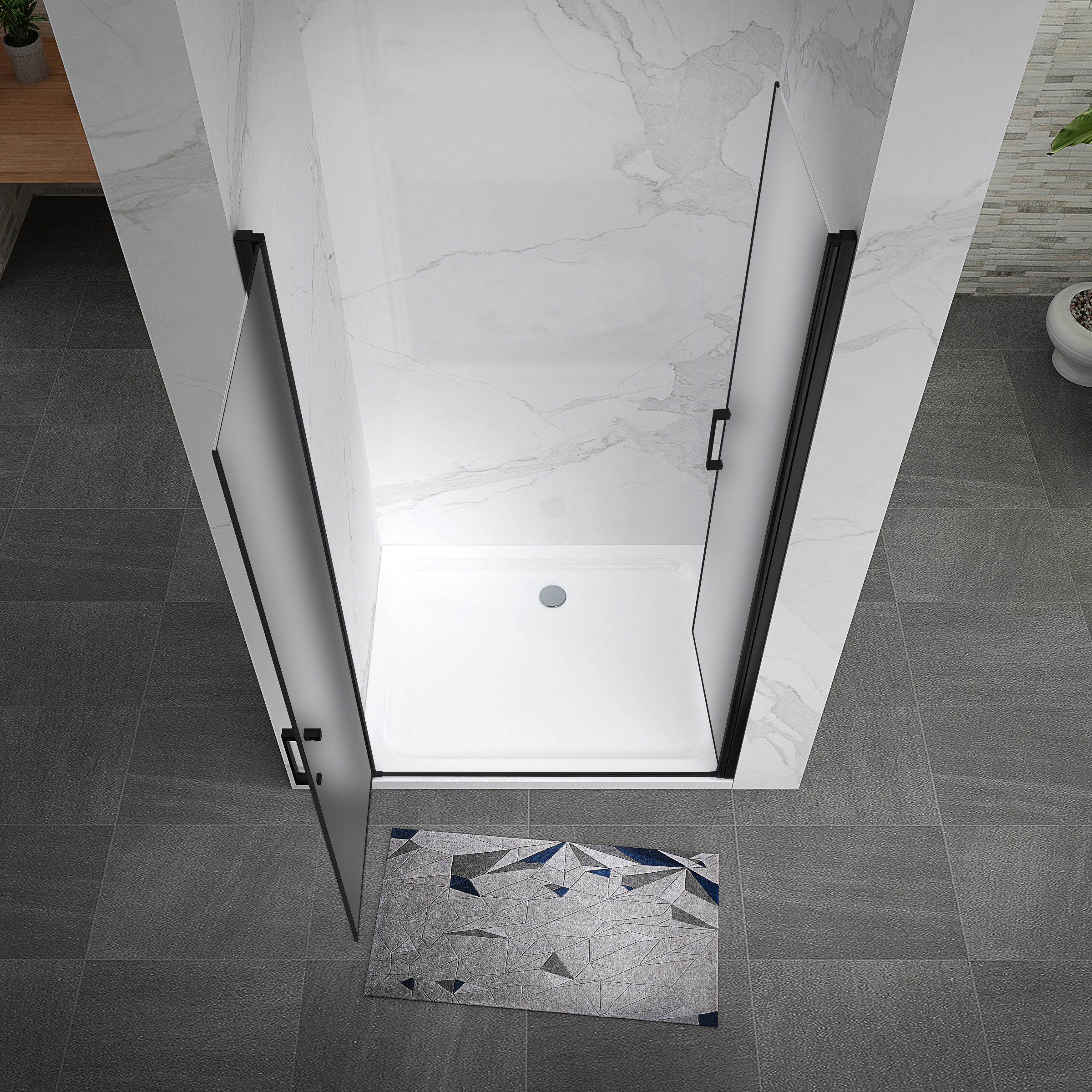 Duschtür Lara BLACK mit Pendeltüren und Edelstahlgriffe 68-140 cm aus satiniertem ESG Sicherheitsglas