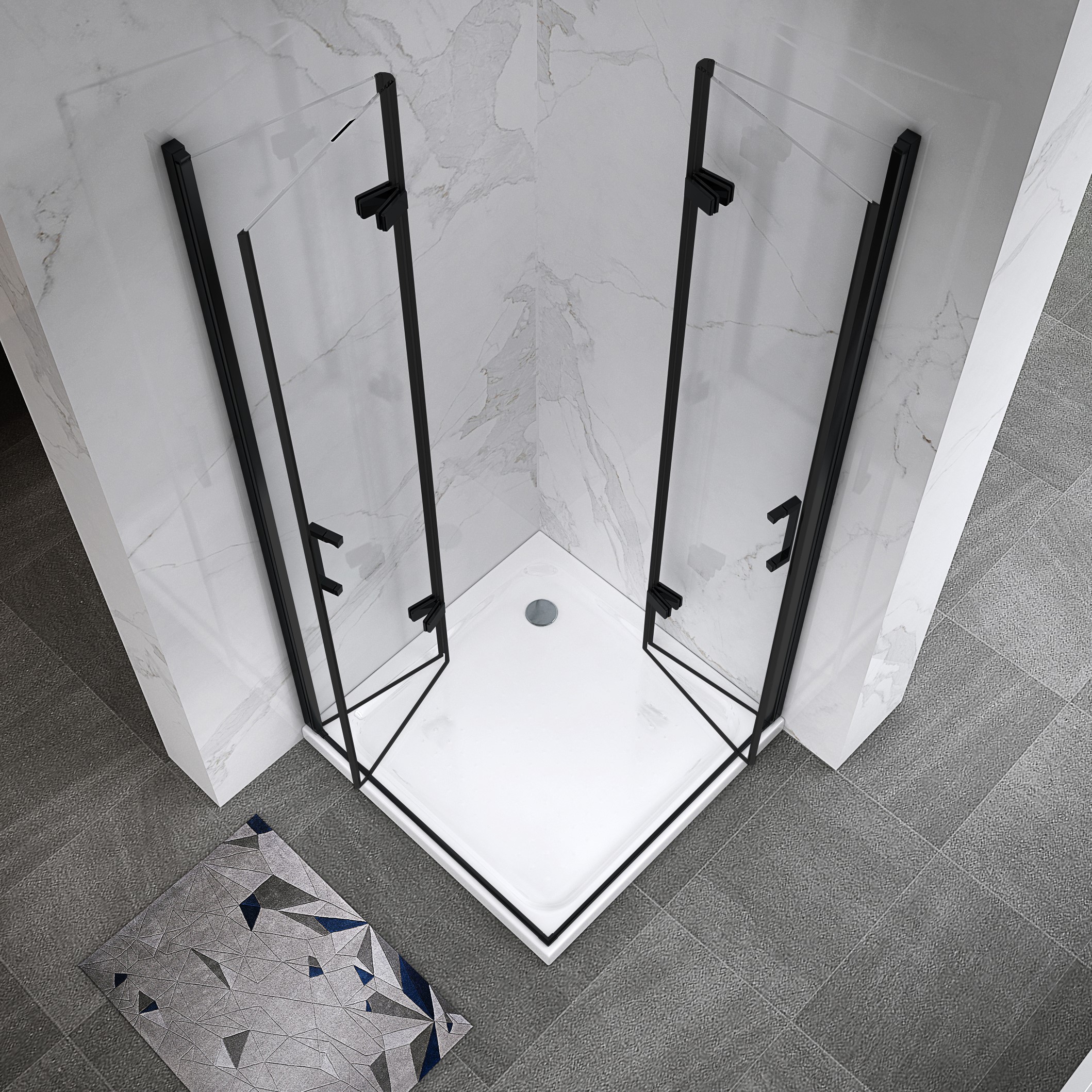 Eckeinstieg Matilde BLACK mit Falttüren aus ESG Sicherheitsglas Eckeinstieg Matilde BLACK mit Falttüren aus ESG Sicherheitsglas