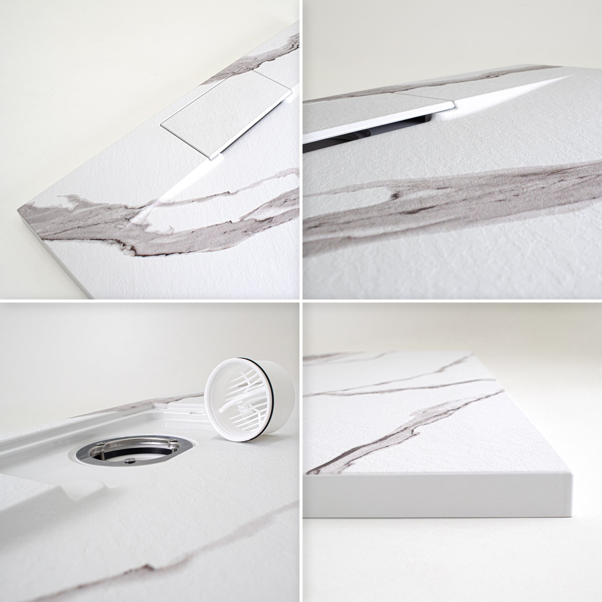 SMC Duschwanne Polar in Marmor-Optik inkl. Ablaufgarnitur - Weiß 90x90 cm