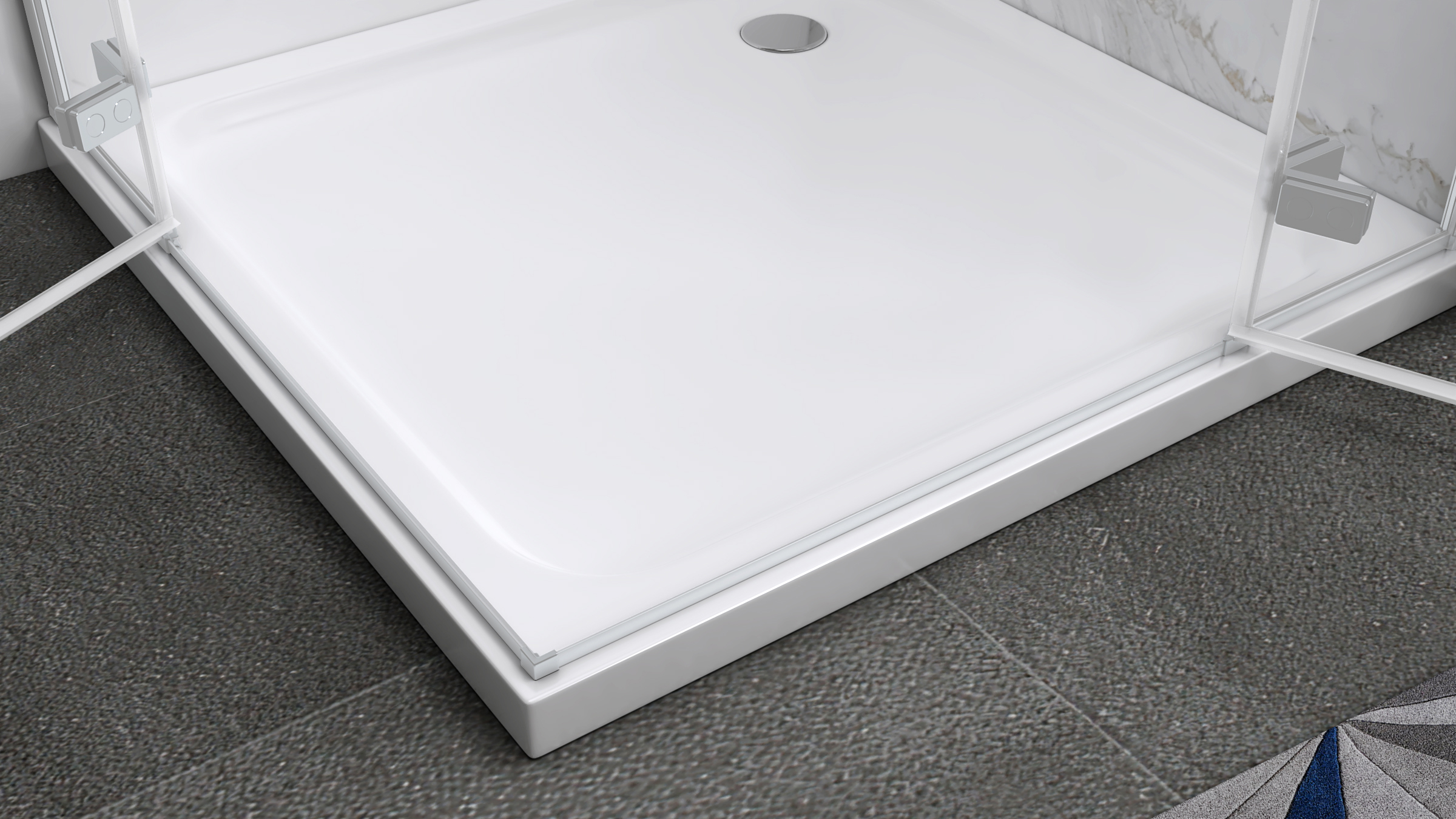 Eckeinstieg Jayla mit Drehtüren und weißen Profilen aus ESG Sicherheitsglas 190 cm-90x90 cm