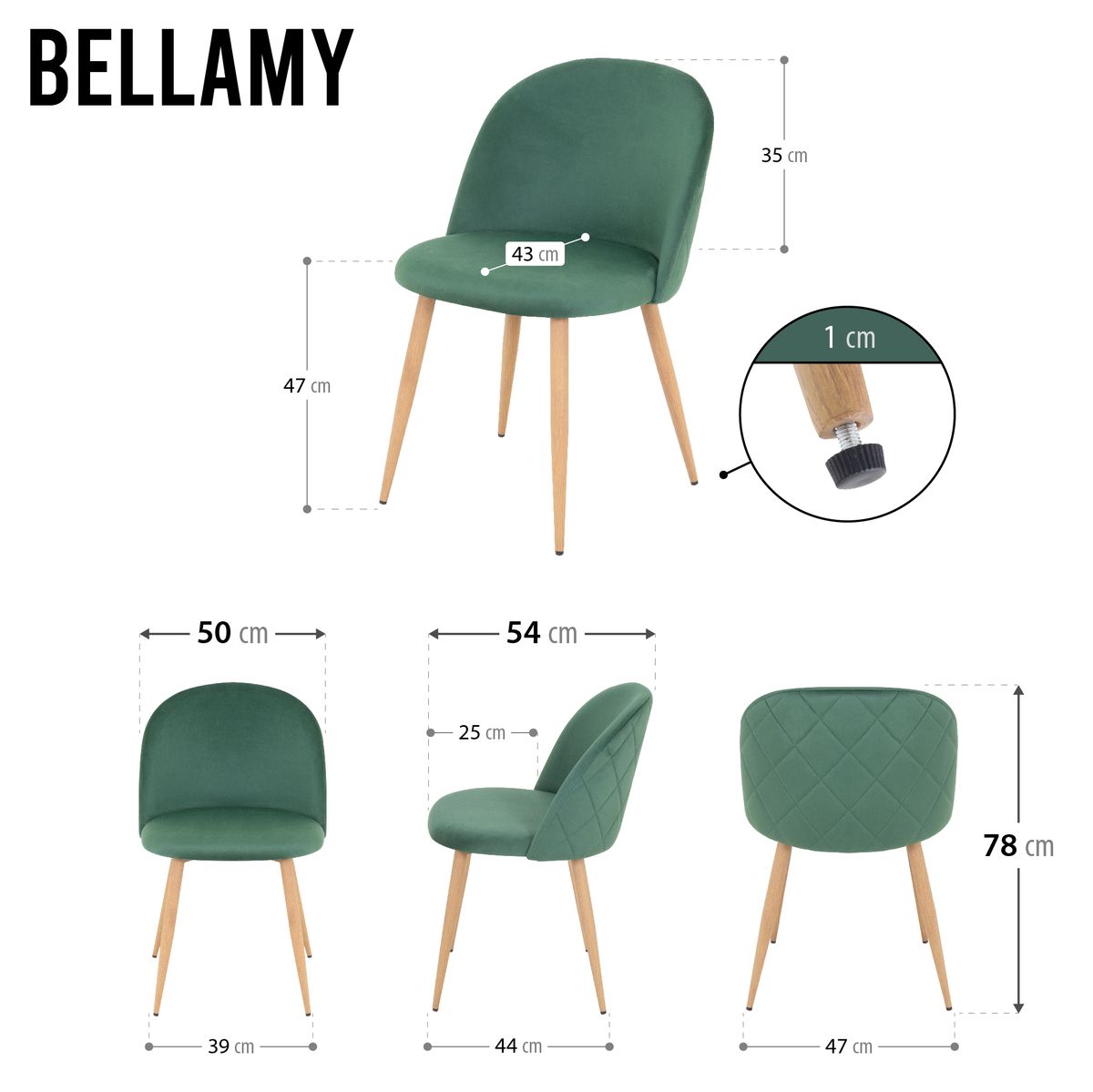 Esszimmerstuhl Wohnzimmerstuhl Bellamy Grün-Holz aus Samt Velour