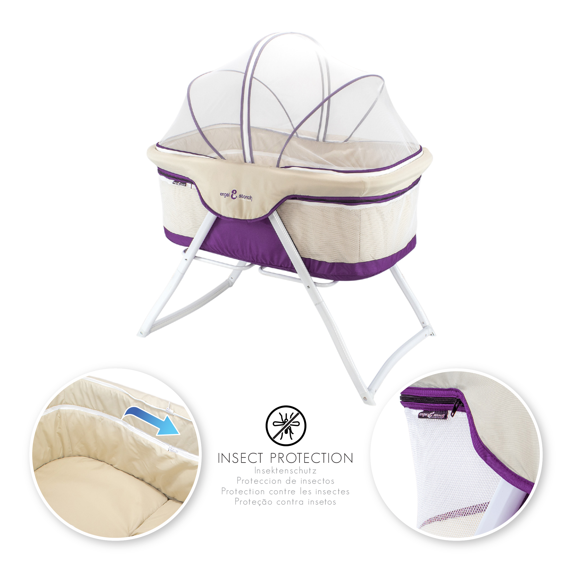 Reisebett BEBITO inkl. Moskitohaube und Tragetasche Violett