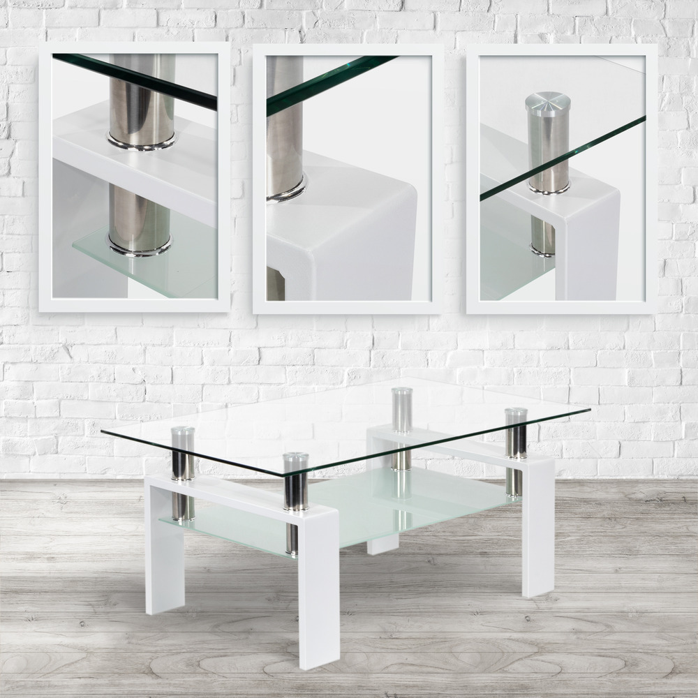 Couchtisch PORTER aus Glas/Metall mit weißem Holz
