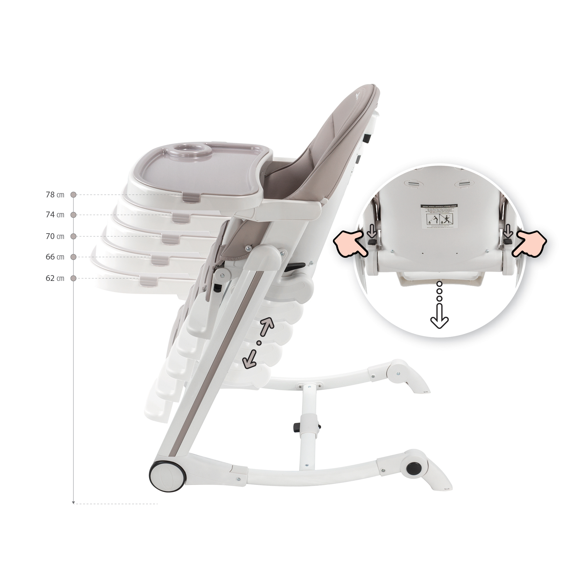 Kinderhochstuhl ADELLE Verstellbar und Klappbar inkl. Spielebogen Weiß-Grau
