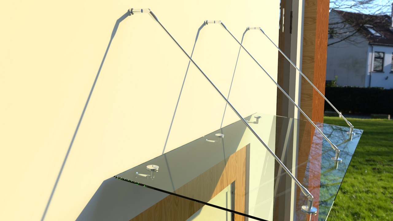 Glasvordach Edelstahl Türvordach Glas Halterung Haustür Klarglas VSG 200x90cm 3 Halterungen