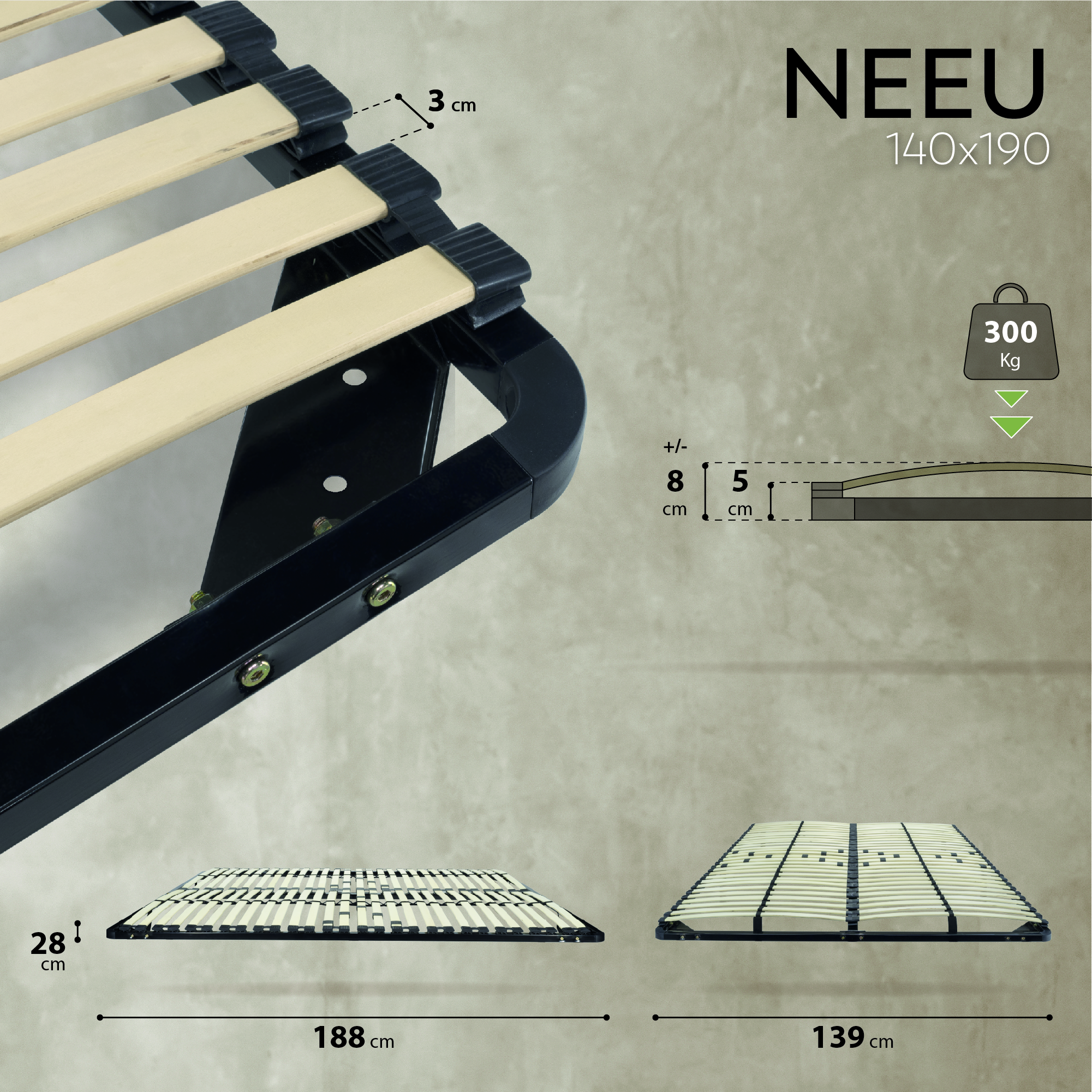 Lattenrost mit stabilem Metallrahmen - für alle Matratzen geeignet 140x190 cm Lattenrost mit stabilem Metallrahmen - für alle Matratzen geeignet 140x190 cm