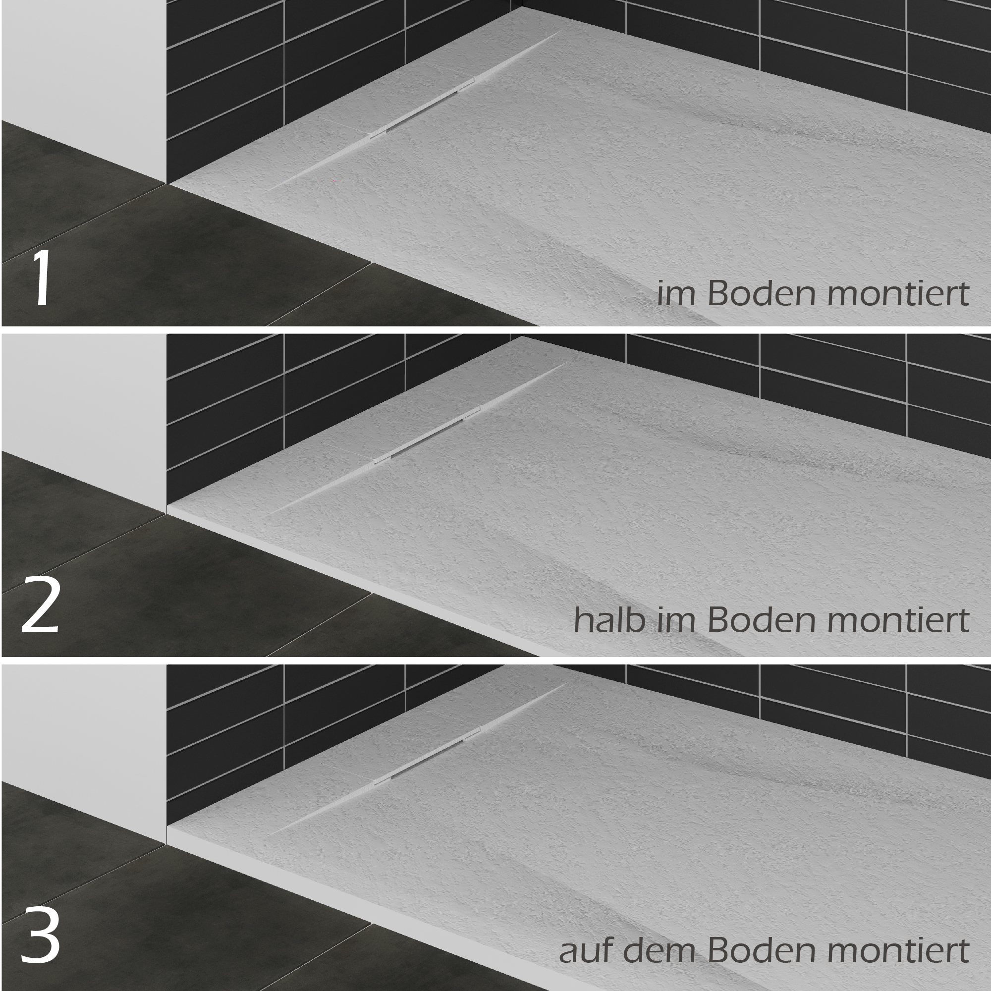 SMC Duschwanne Polar 90x90 cm, Duschtasse in Steinoptik inkl. Ablaufgarnitur - Weiß