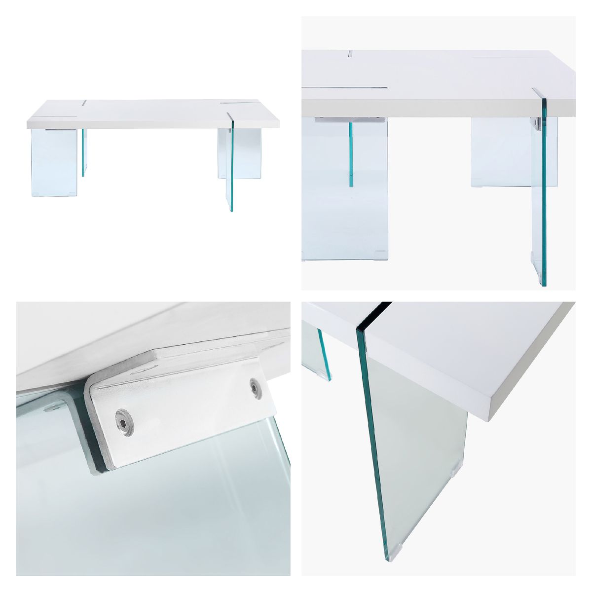 Couchtisch Sofatisch Beistelltisch NOWA mit Glasstützen in Weiß