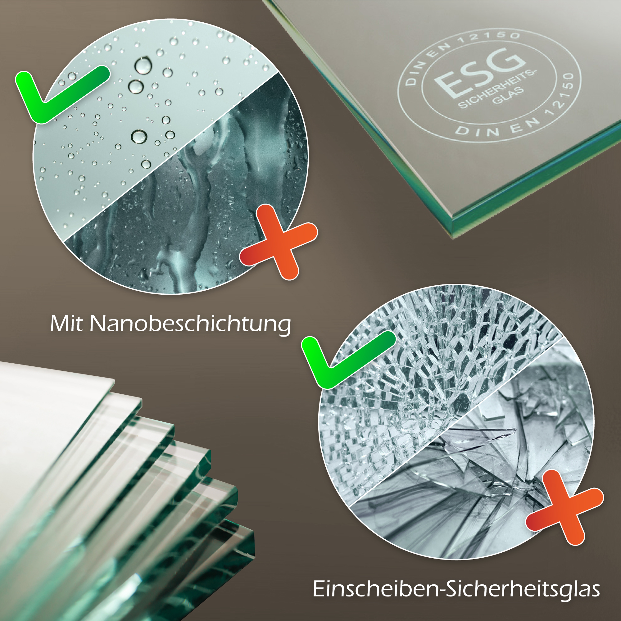 Walk In Duschabtrennung FIONA BLACK aus 10 mm starkem grauem ESG Sicherheitsglas 90x200 cm