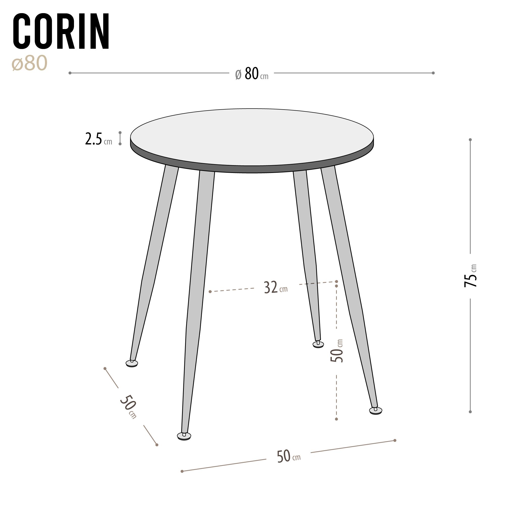 Esszimmer-Tisch CORIN | Tischplatte: Holz in Schwarz | Beine: Weiß 80 cm