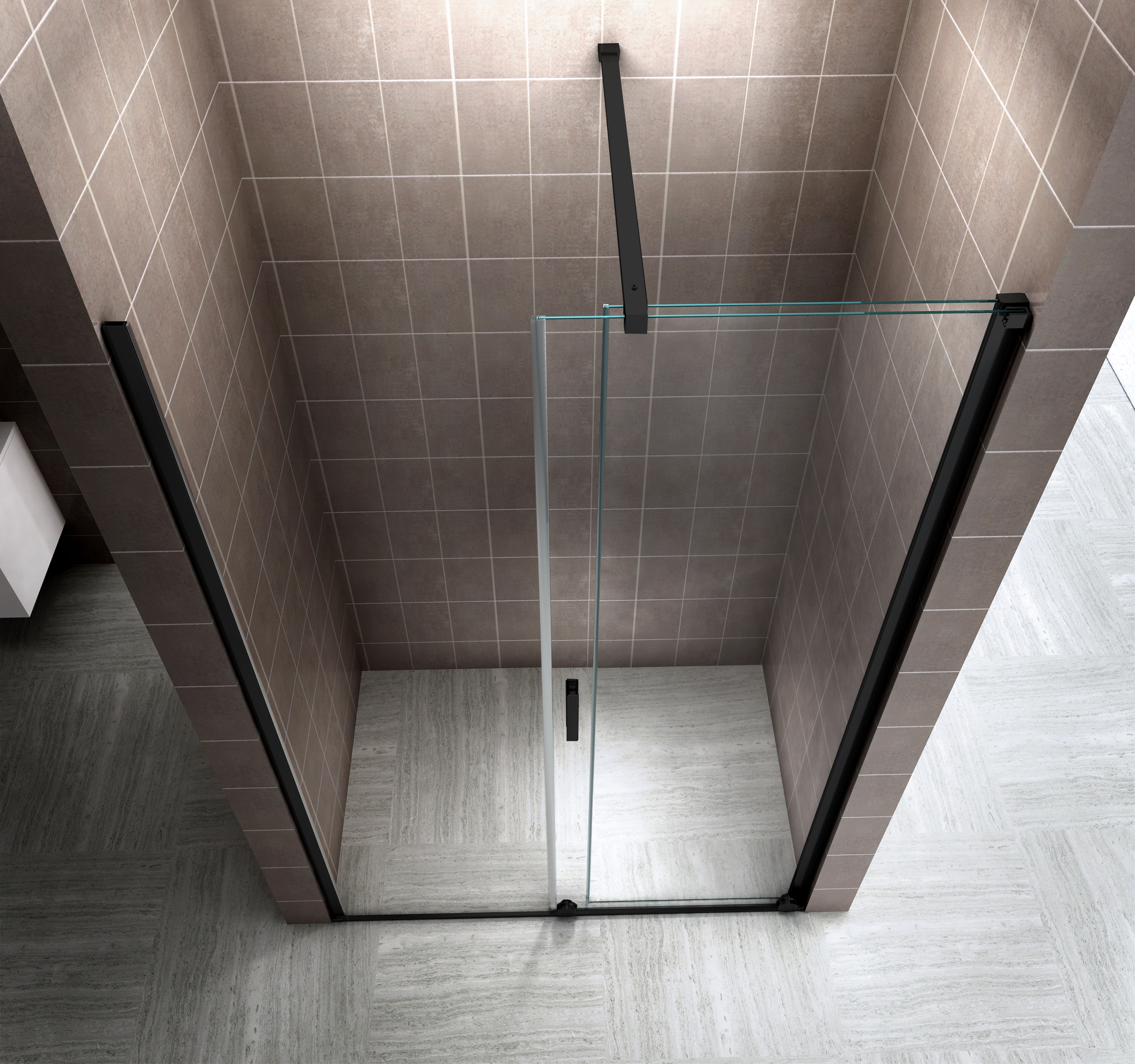 Schiebetür Duschabtrennung NADINE für Duschnische Duschtür Nischenschiebetür in Black 8mm ESG Sicherheitsglas Klarglas 180x200 cm
