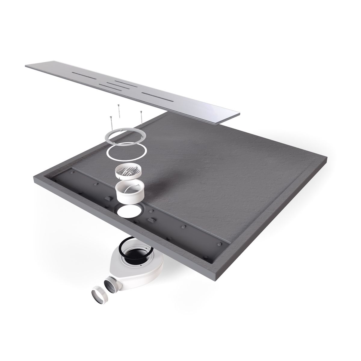 SMC Duschwanne Hiemal in Schieferoptik inkl. Ablaufgarnitur Grau mit Edelstahldeckel 70x90 cm SMC Duschwanne Hiemal in Schieferoptik inkl. Ablaufgarnitur Grau mit Edelstahldeckel 90x90 cm