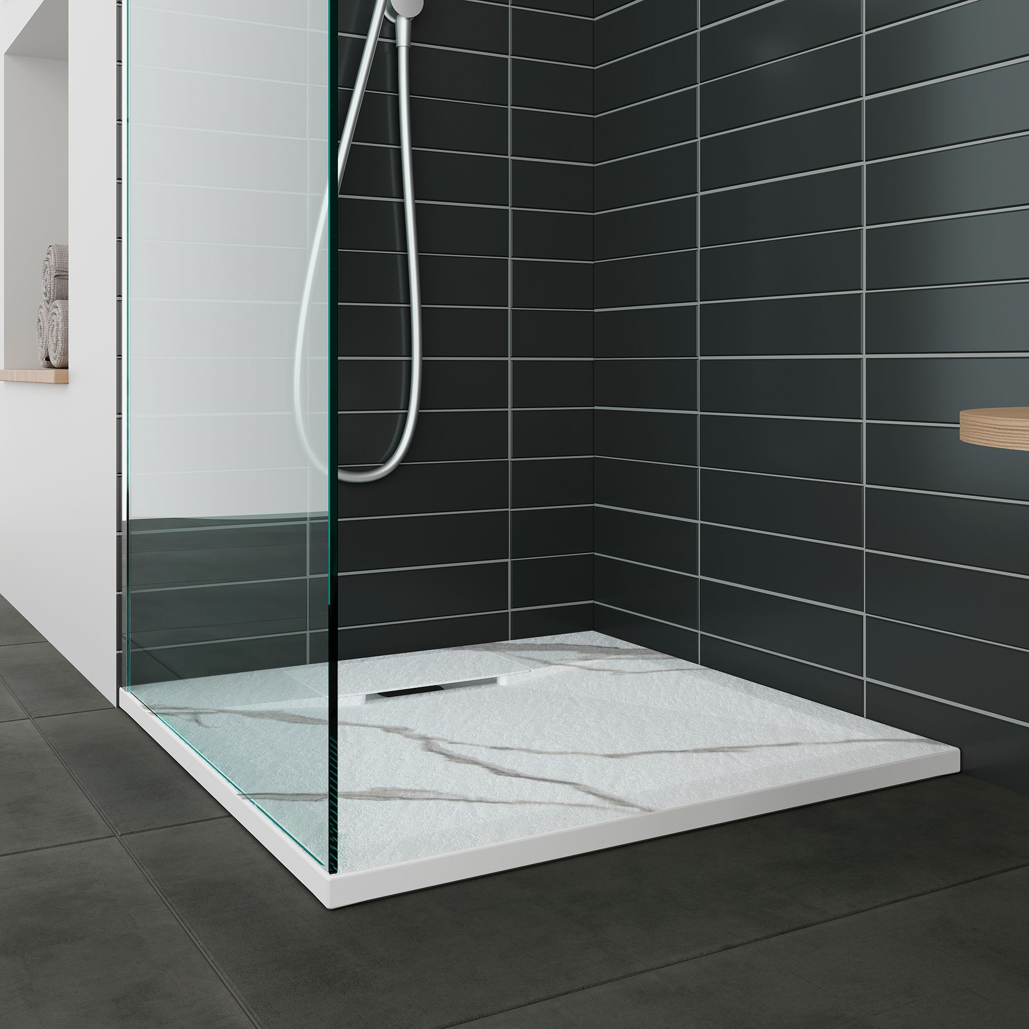 SMC Duschwanne Polar in Marmor-Optik inkl. Ablaufgarnitur - Weiß 90x90 cm