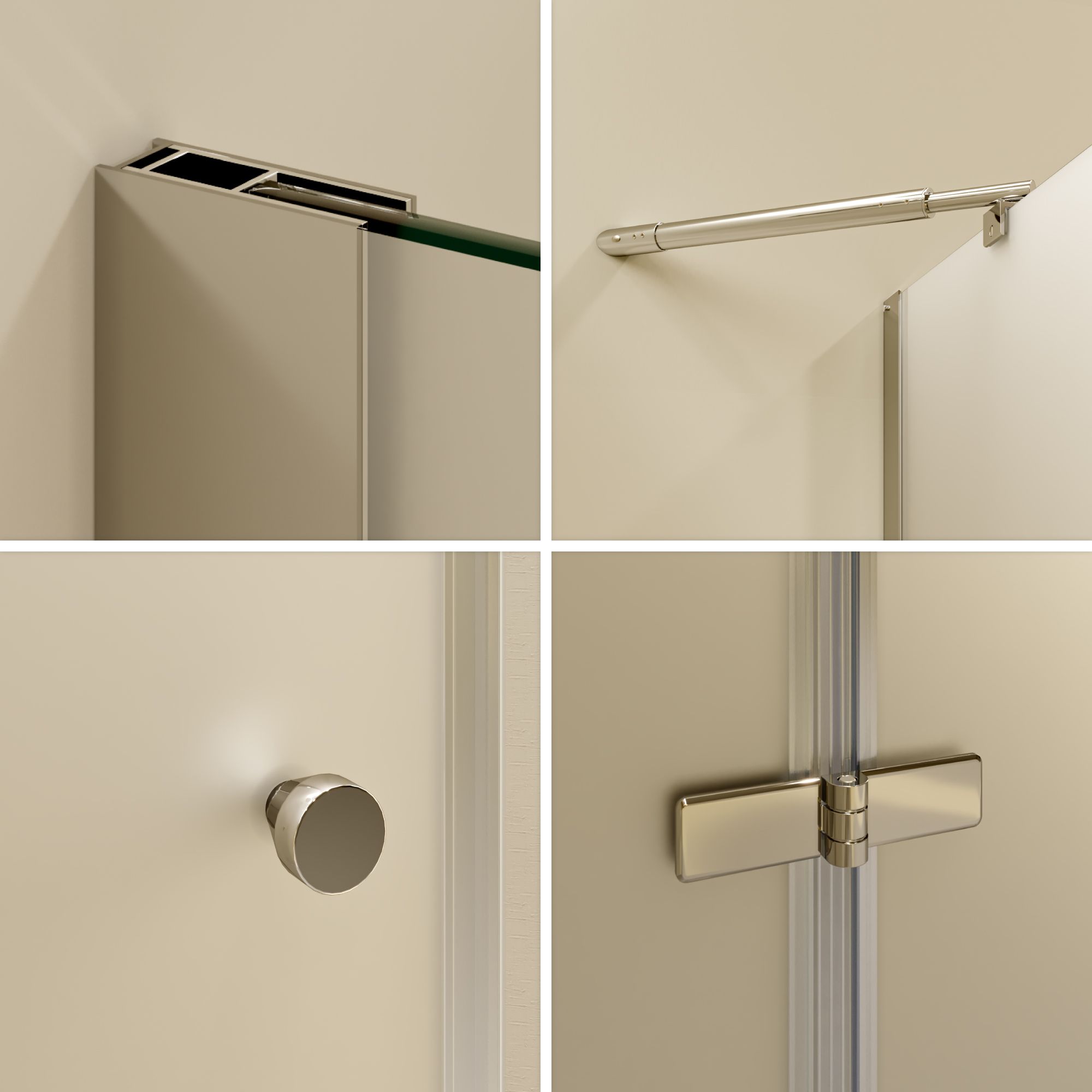 Eckeinstieg Alice mit Klapptüren aus satiniertem ESG Sicherheitsglas Eckeinstieg Alice mit Klapptüren aus satiniertem ESG Sicherheitsglas