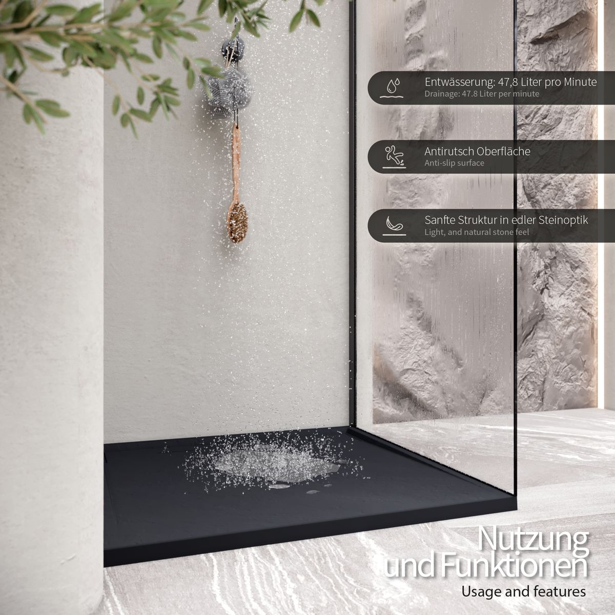 SMC Duschwanne Hiemal in Schieferoptik inkl. Ablaufgarnitur Schwarz SMC Duschwanne Hiemal in Schieferoptik inkl. Ablaufgarnitur Schwarz 90x90 cm