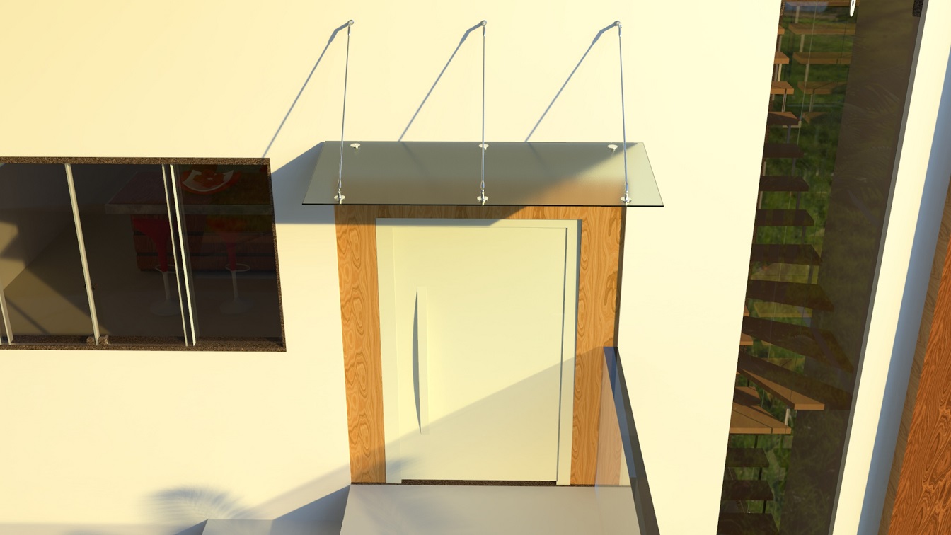 Glasvordach Edelstahl Türvordach Glas Halterung Haustür Satiniert VSG 200x100cm 3 Halterungen