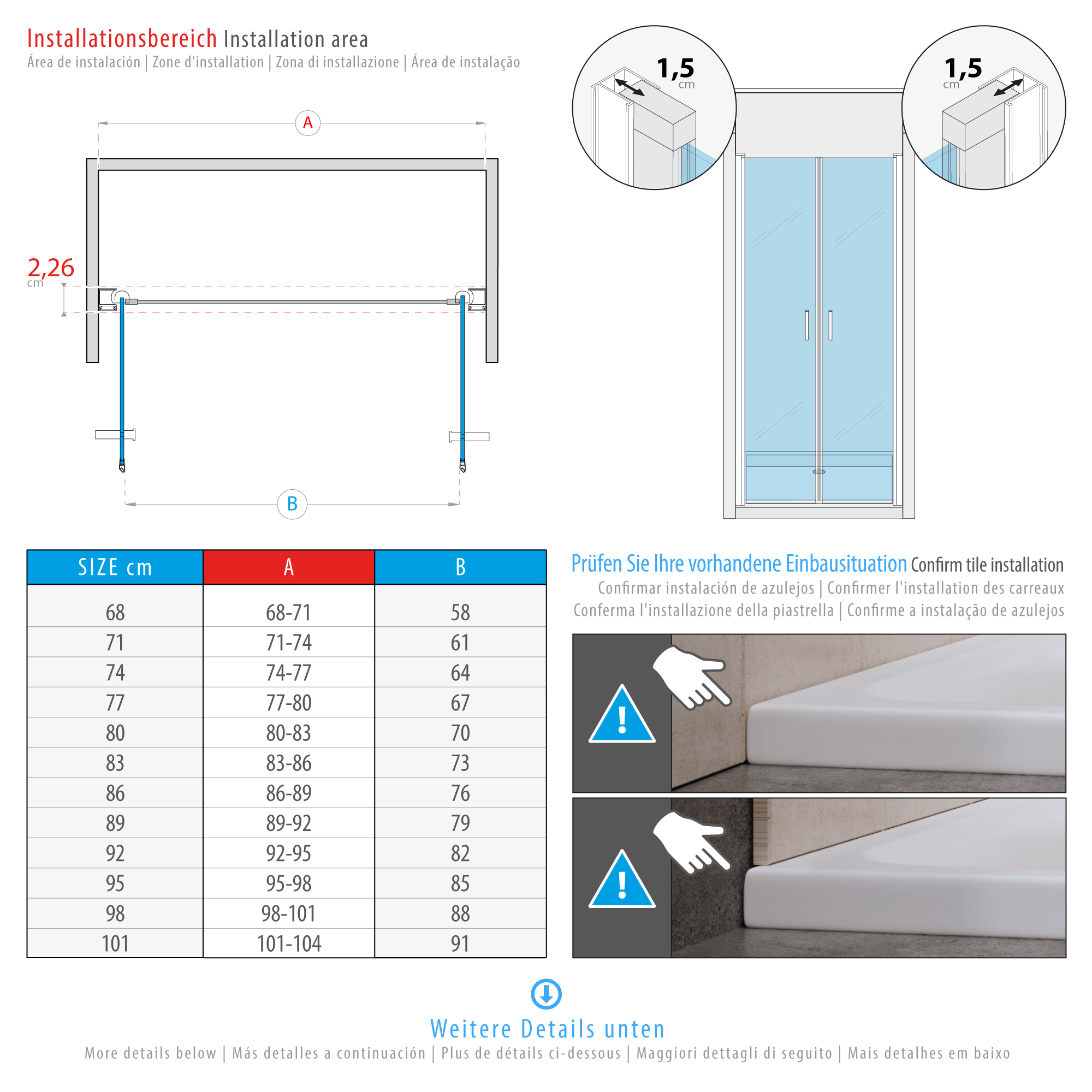 Duschtür Lara mit Pendeltüren und Edelstahlgriffe 68-140 cm aus ESG Sicherheitsglas Duschtür Lara BLACK mit Pendeltüren und Edelstahlgriffe 68-140 cm aus satiniertem ESG Sicherheitsglas